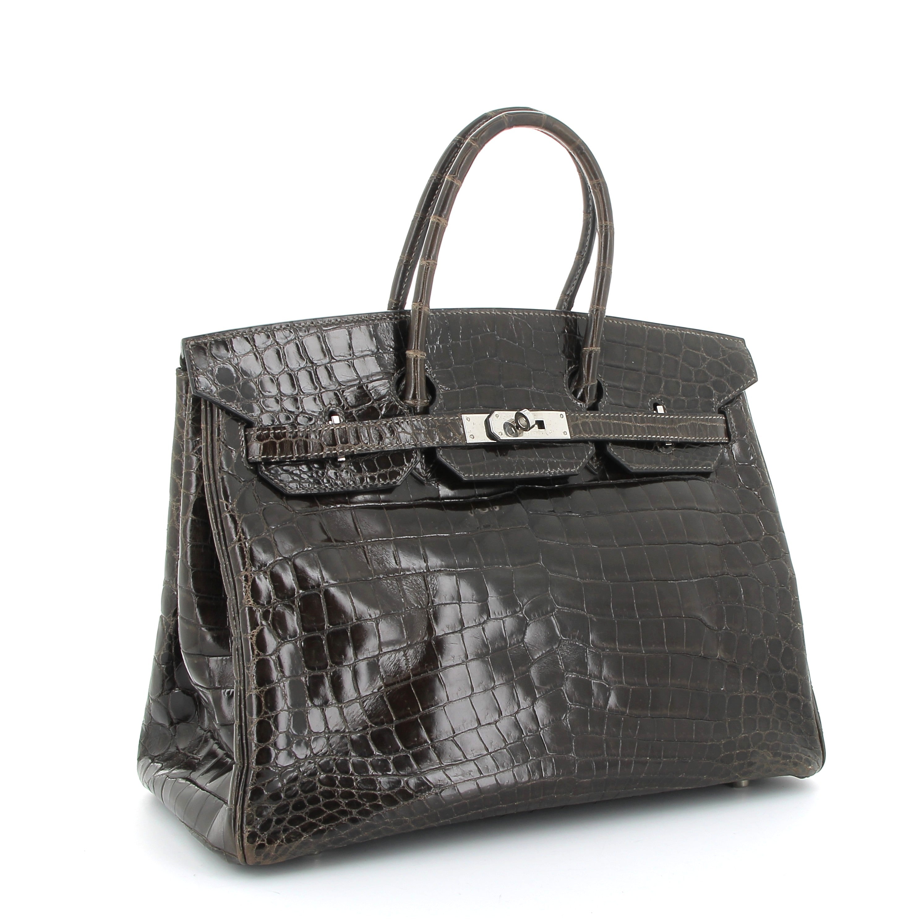 HERMES Birkin 35 Crocodile Niloticus Graphite Palladium hardware