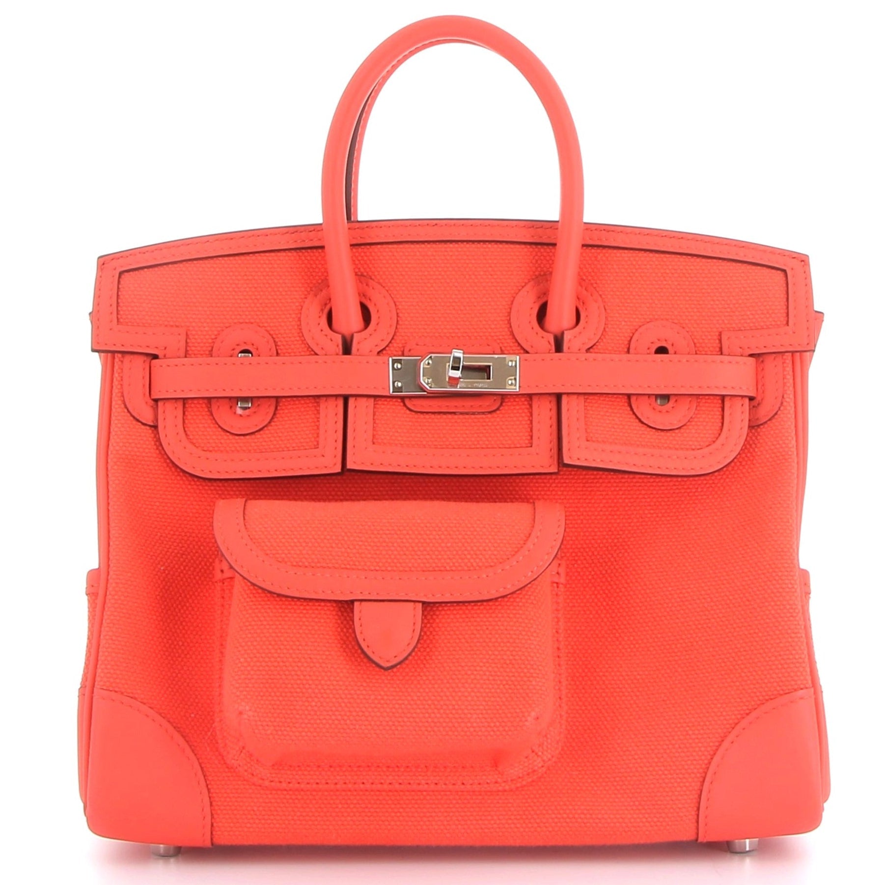 HERMÈS Birkin 25 Cargo Orange Swift/Canvas Palladium hardware