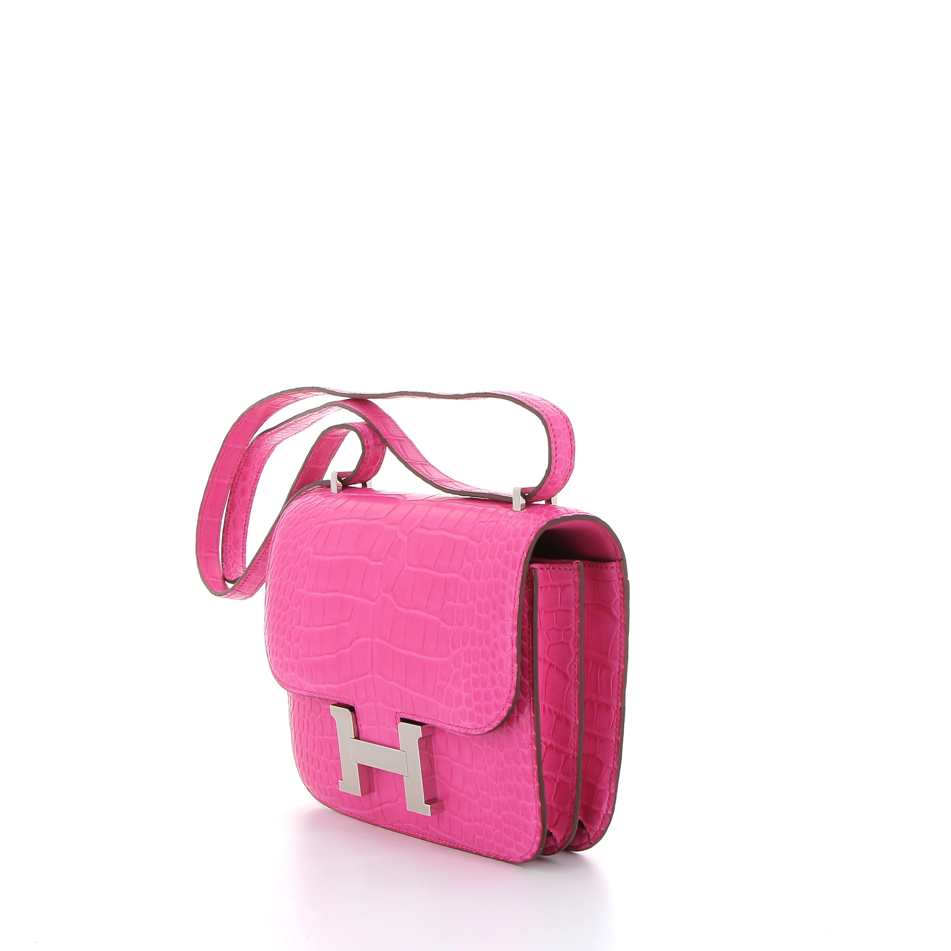 HERMÈS Constance 18 Rose Shocking Crocodile Palladium hardware