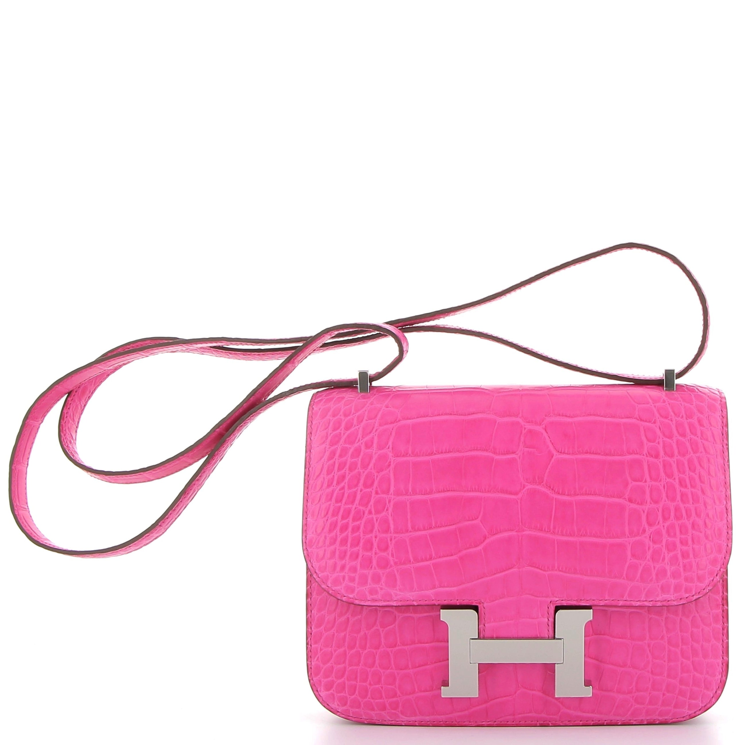 HERMÈS Constance 18 Rose Shocking Crocodile Palladium hardware