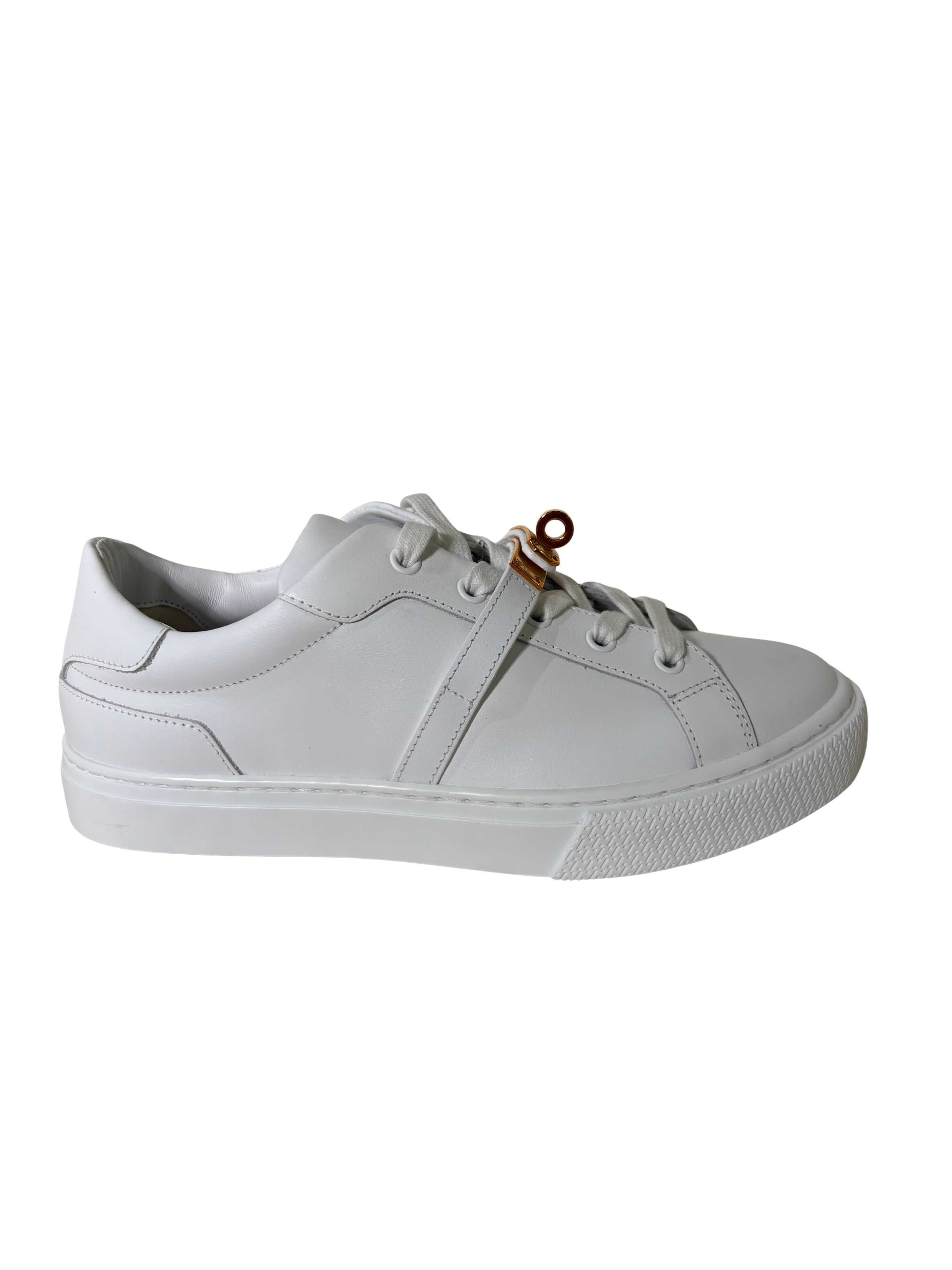 HERMES Day Sneakers in White Leather Rose Gold hardware