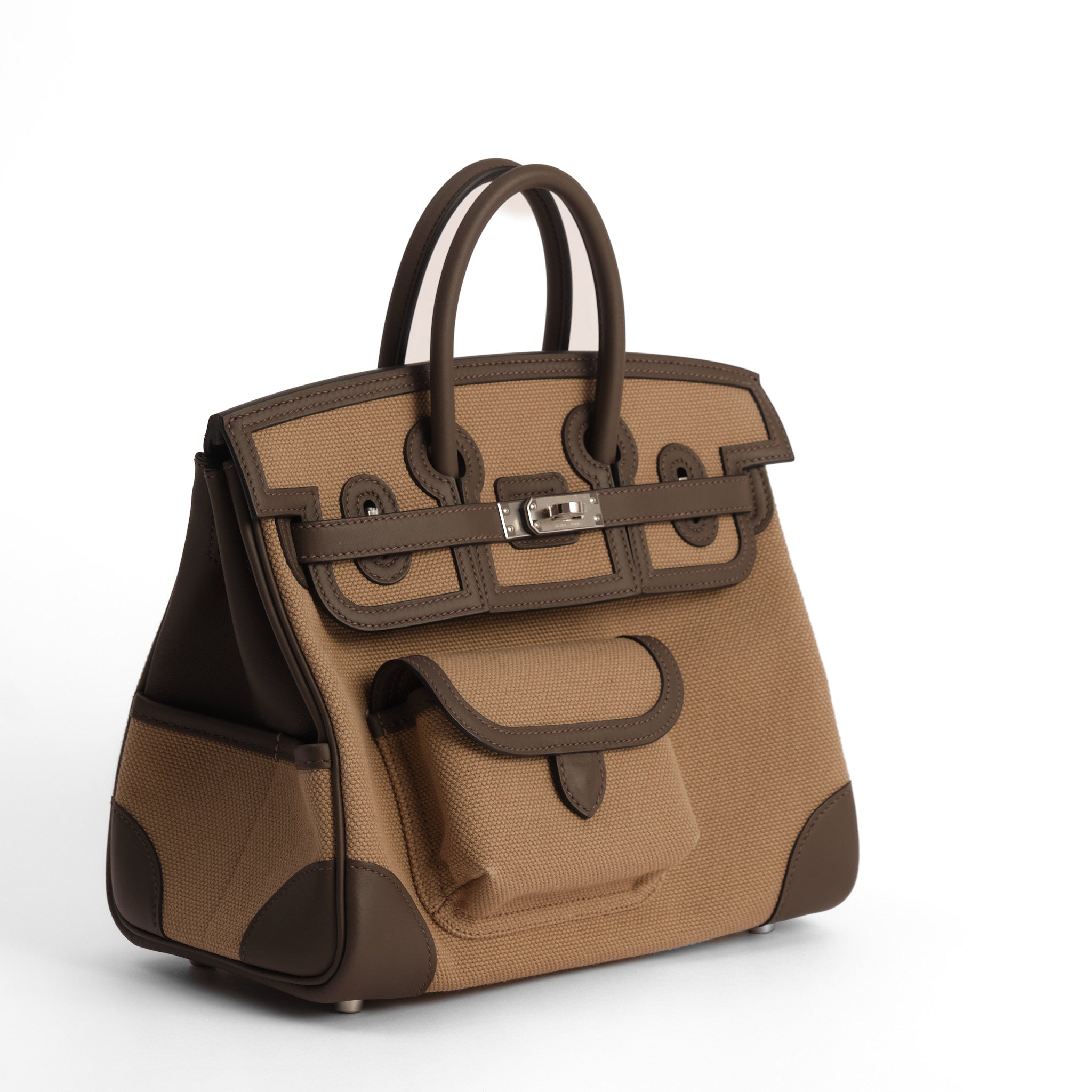 HERMÈS Birkin 25 Cargo Mousse/Ecorce Swift leather and canvas Palladium hardware