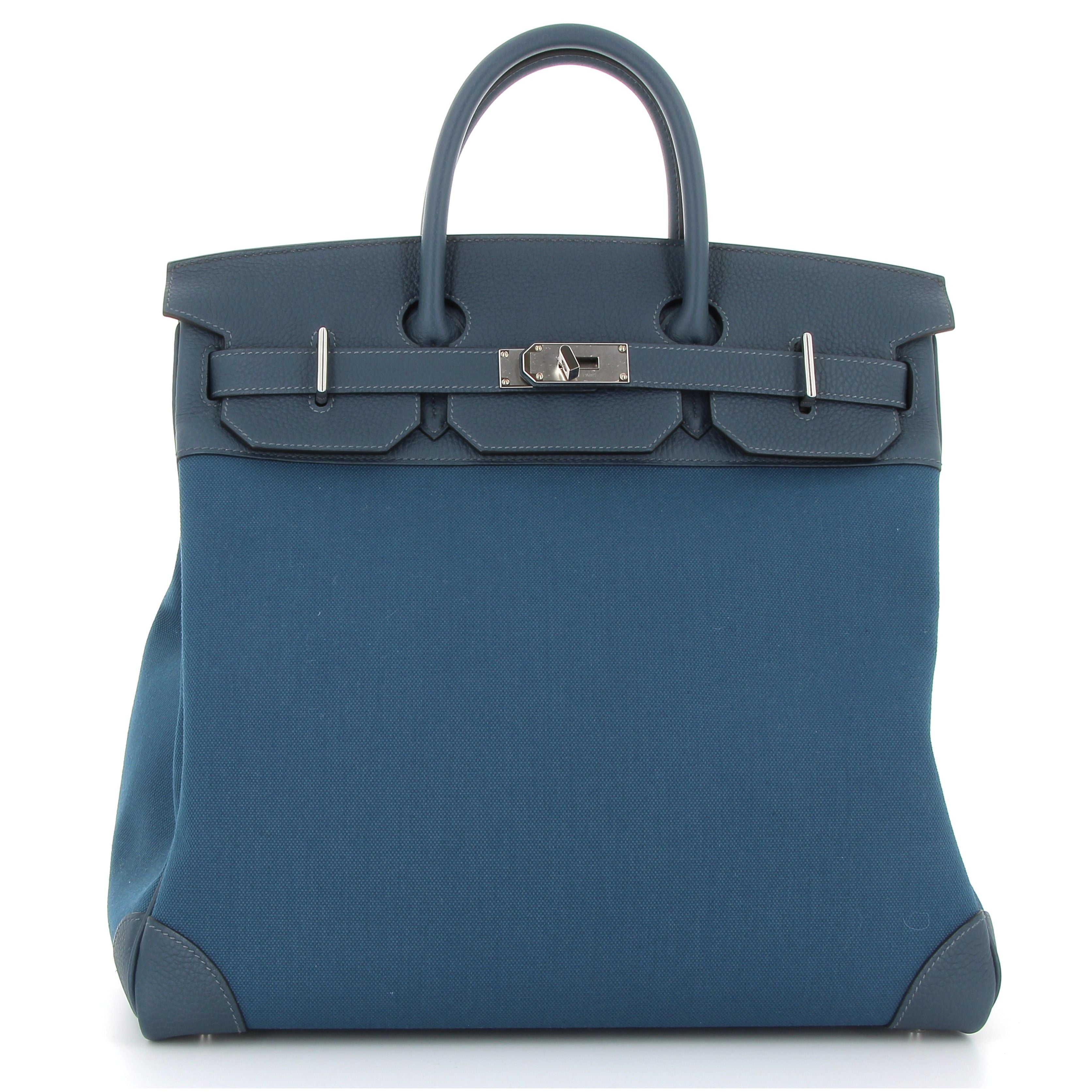 HERMES HAC 40 Toile Militaire Veau Togo Bleu Thalassa