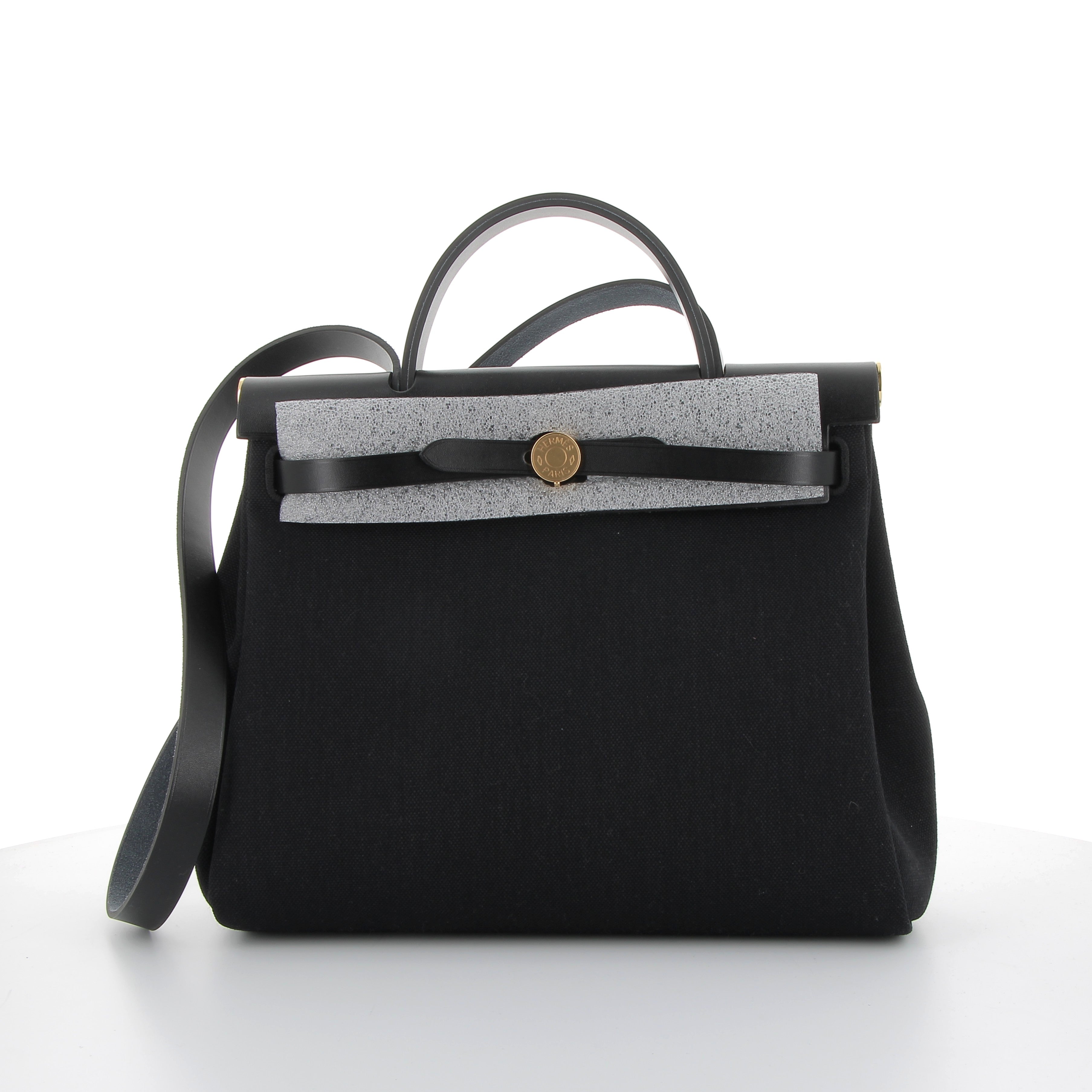 Hermès Herbag 31cm in Black Toile & Vachehunter Leather with Gold Hardware