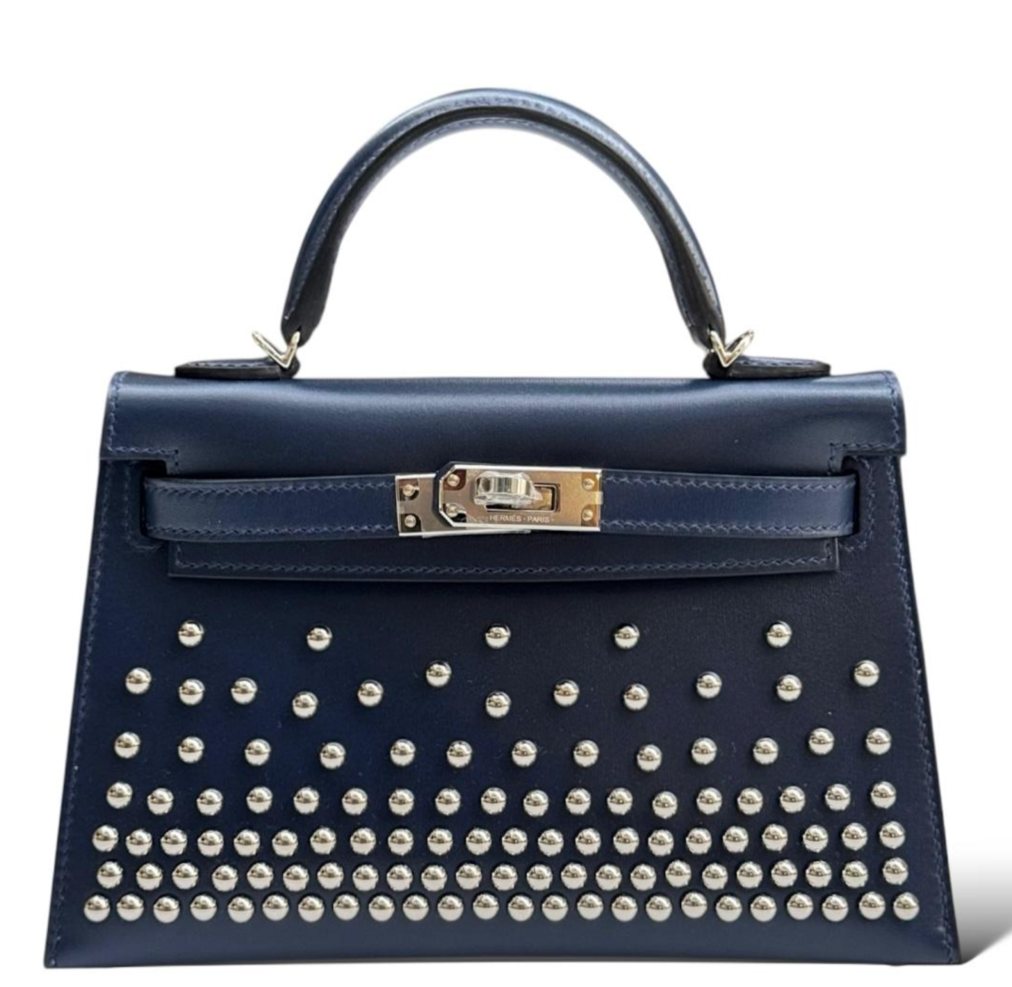 HERMES Kelly 20 Clouté Bleu Abysse Box Palladium Hardware