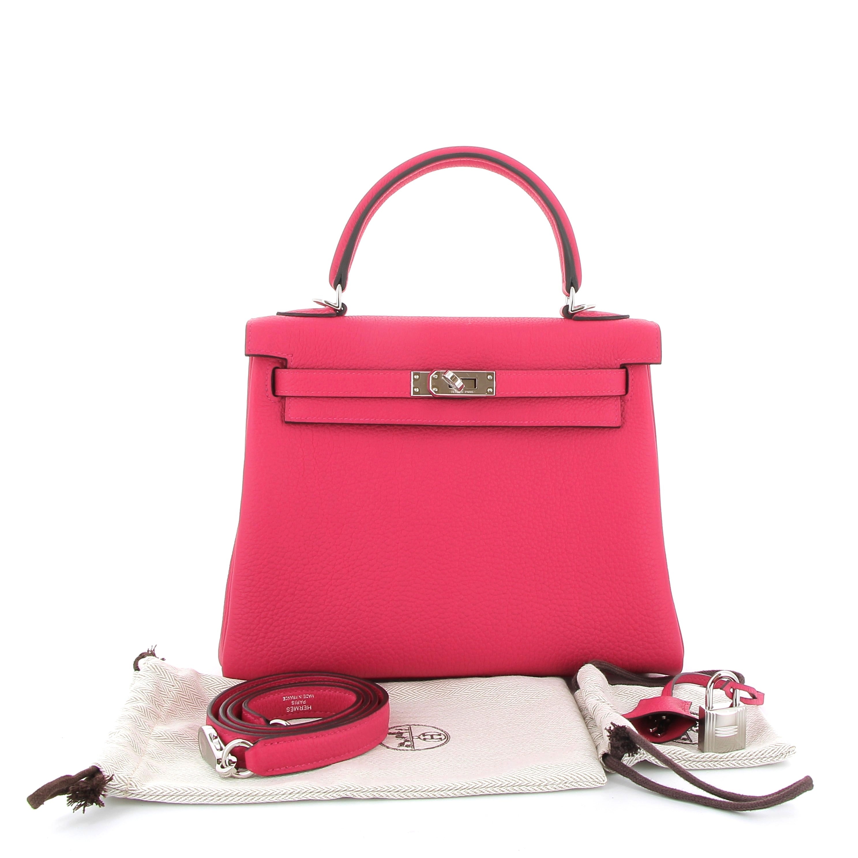 HERMÈS Kelly 25 Rose Mexico Togo Palladium hardware