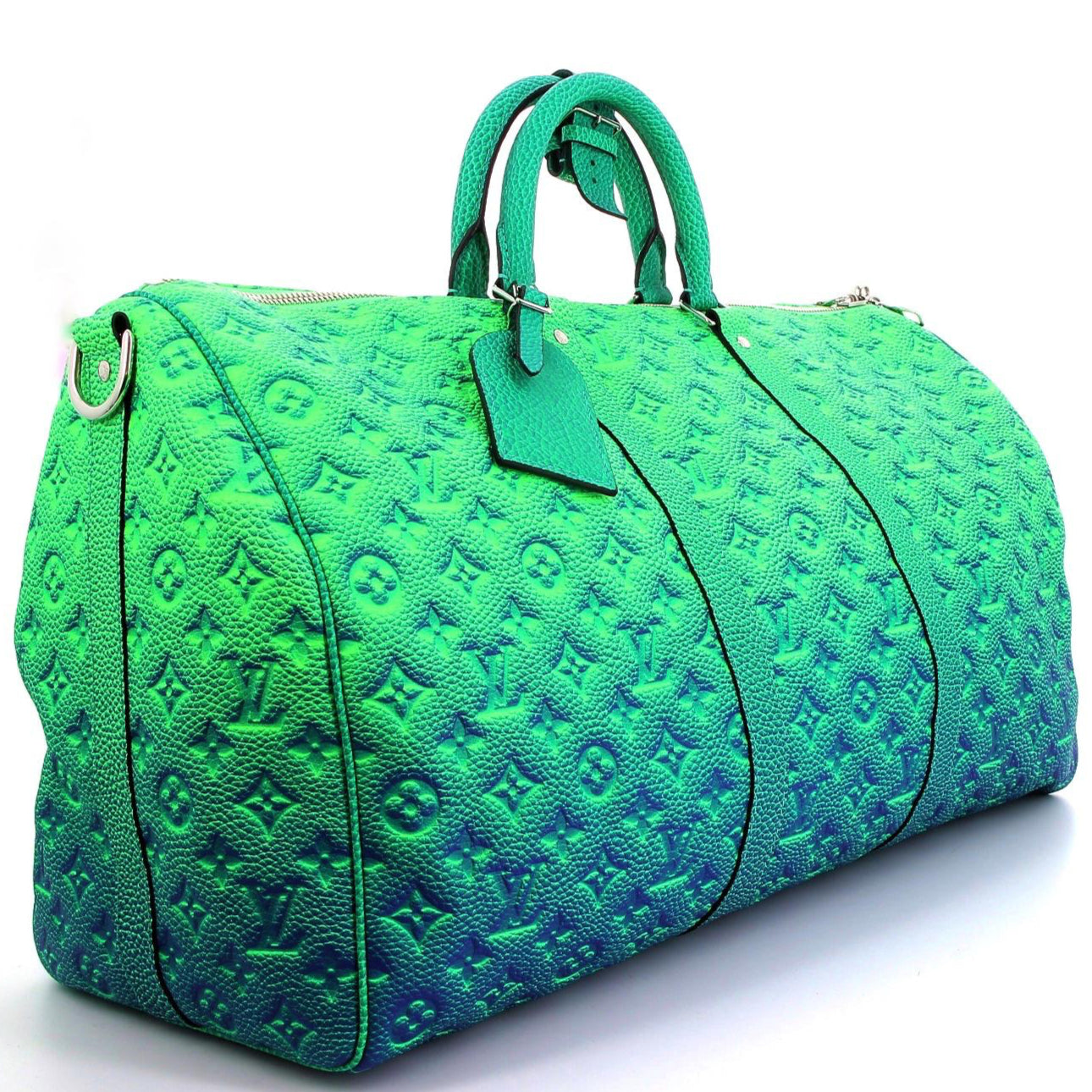 LOUIS VUITTON x VIRGIL ABLOH Keepall 50 Blue/Green Monogram Taurillon Illusion Silver Hardware