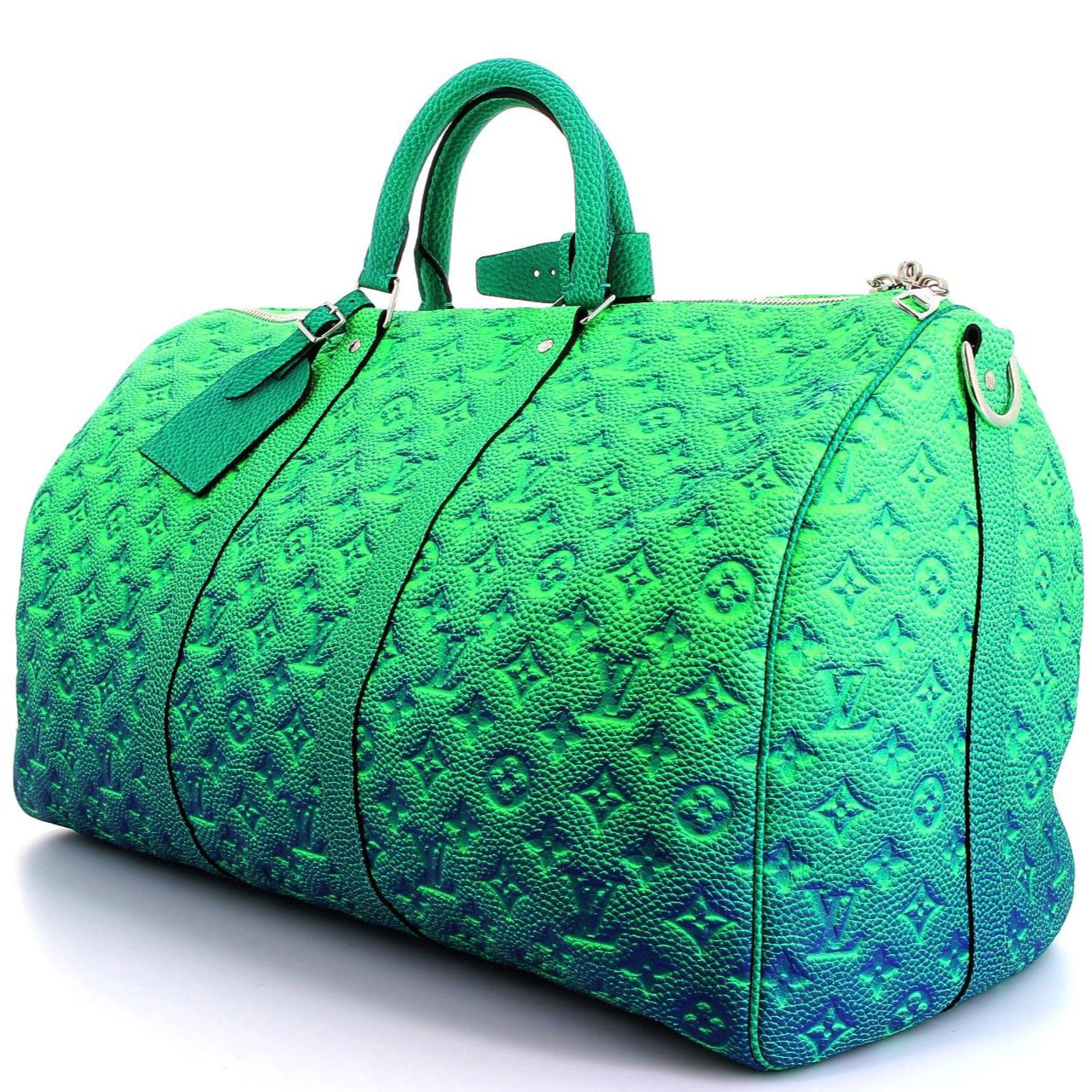 LOUIS VUITTON x VIRGIL ABLOH Keepall 50 Blue/Green Monogram Taurillon Illusion Silver Hardware