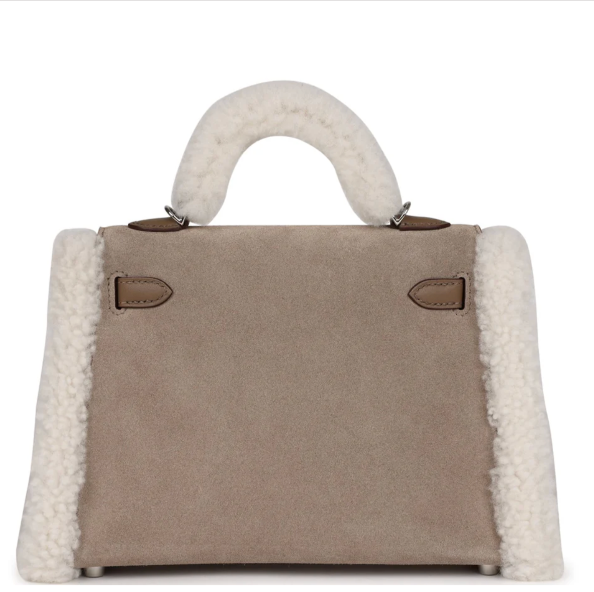 HERMES Teddy Kelly 20 Gris Caillou / Etoupe - Shearling / Swift Palladium Hardware