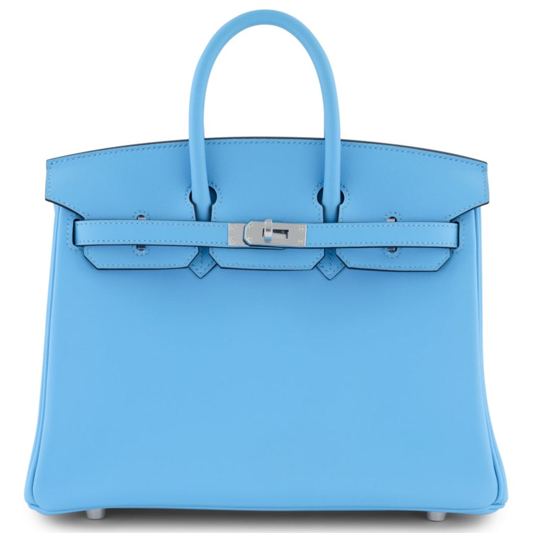 HERMÈS Birkin 25 Bleu Celeste Swift Leather Palladium Hardware
