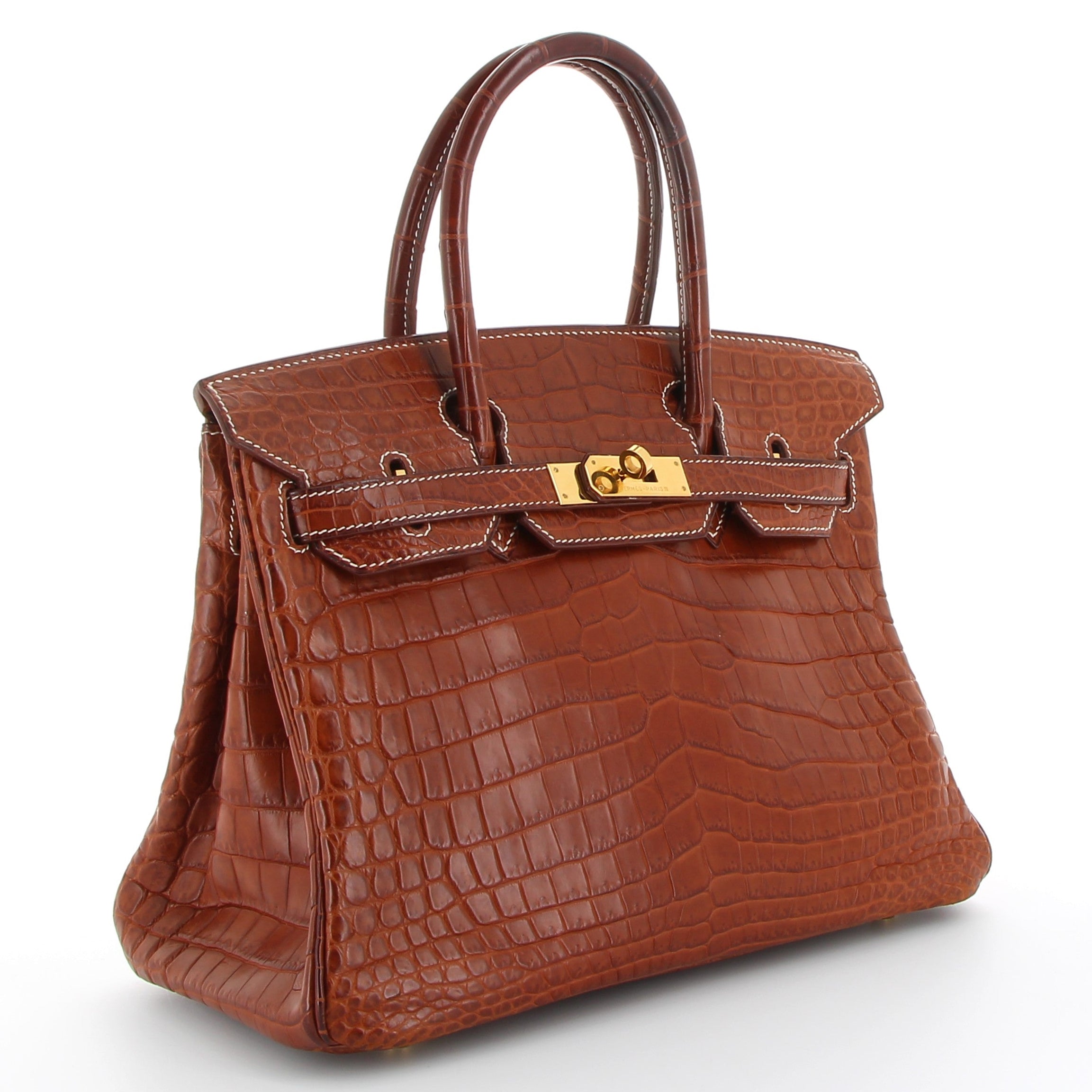 HERMES Birkin 30 Barenia Fauve Crocodile Matte Yellow Gold Hardware