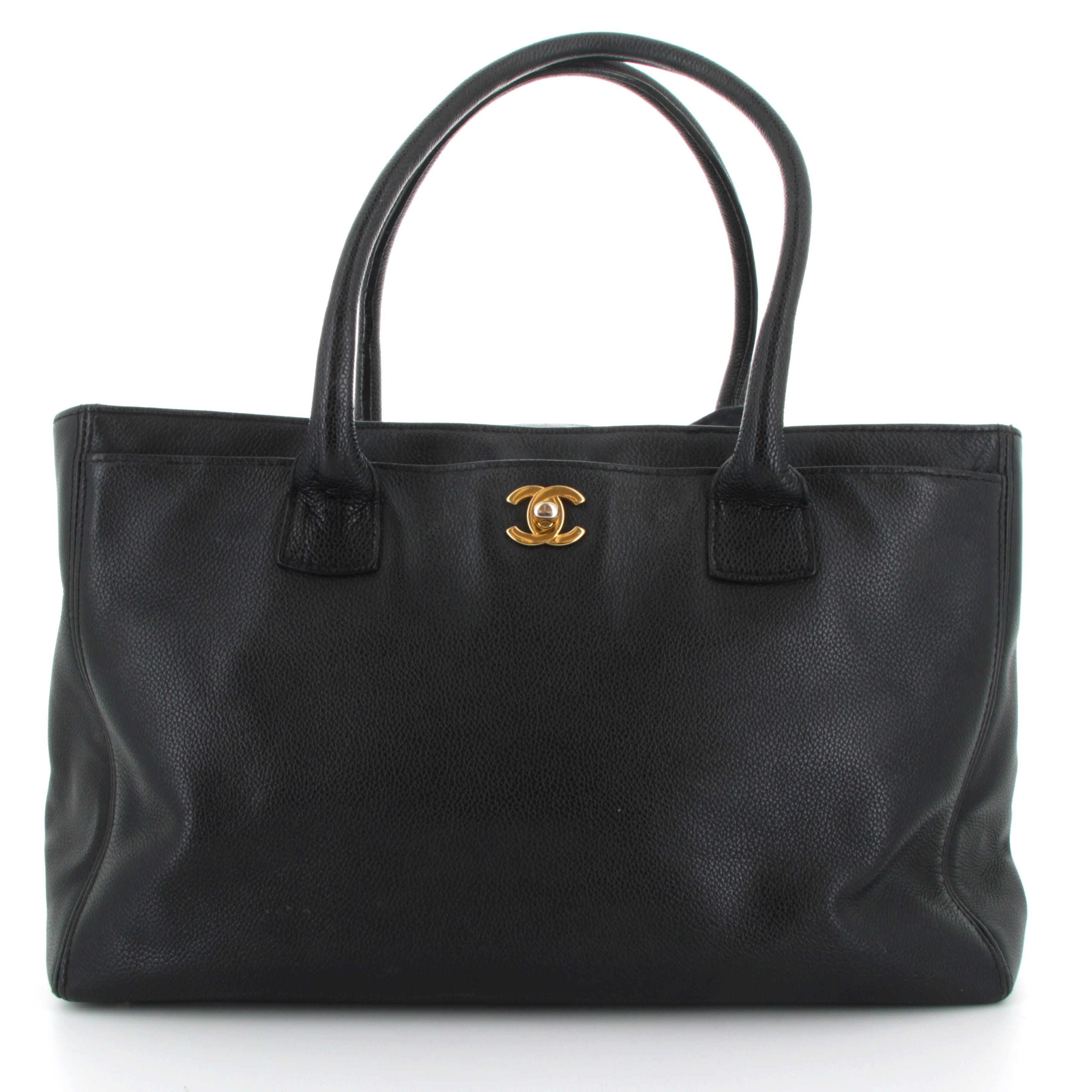 Chanel Black Grained Leather Tote Bag Gold hardware