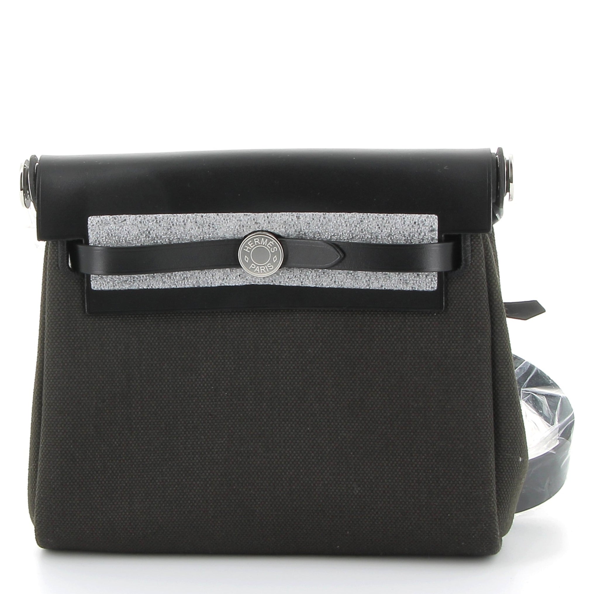 HERMÈS Mini Herbag 20 Ebene/Noir Swift/Canvas Palladium Hardware