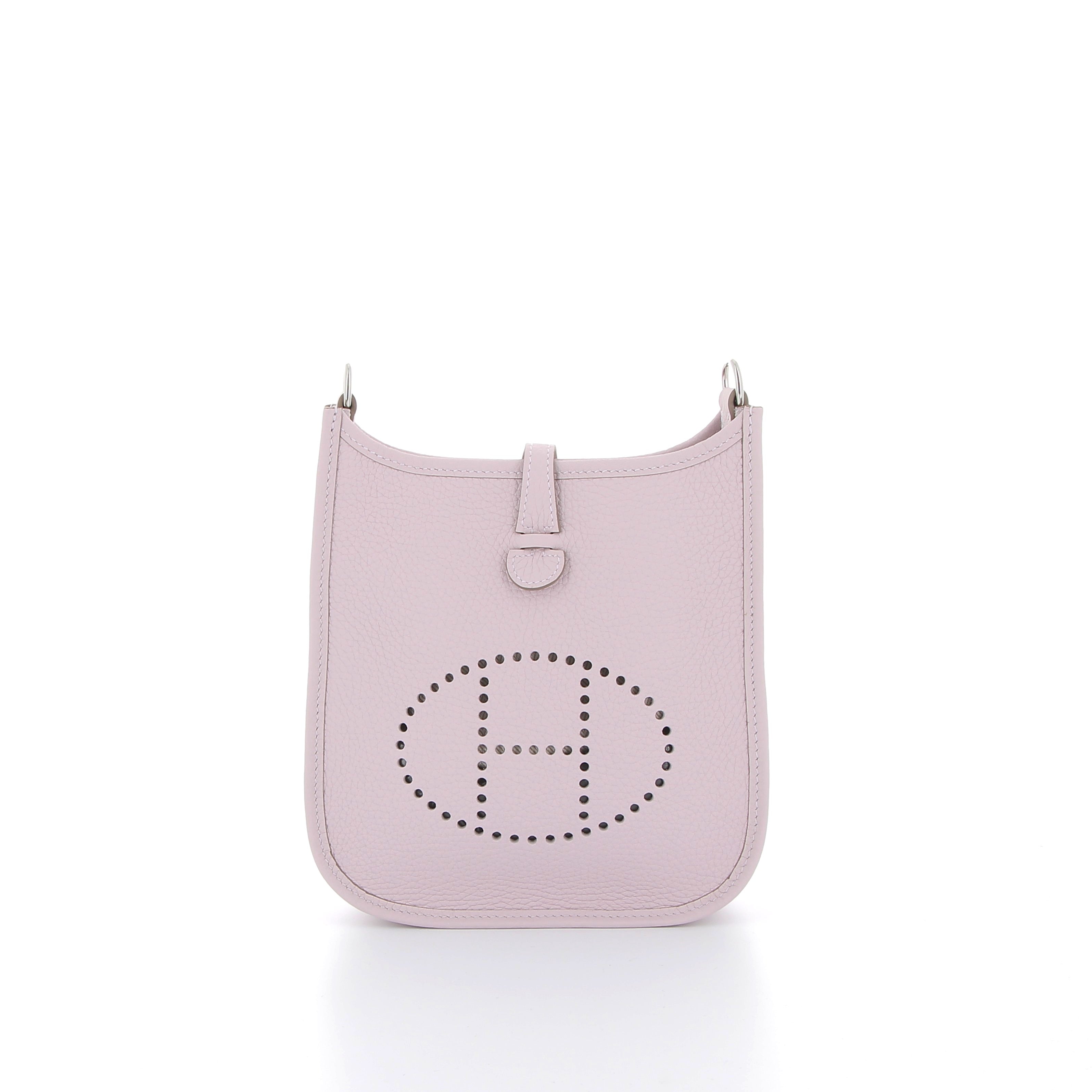 Hermès Mini Evelyne 16cm Mauve Pale in Clemence Leather with Palladium Hardware