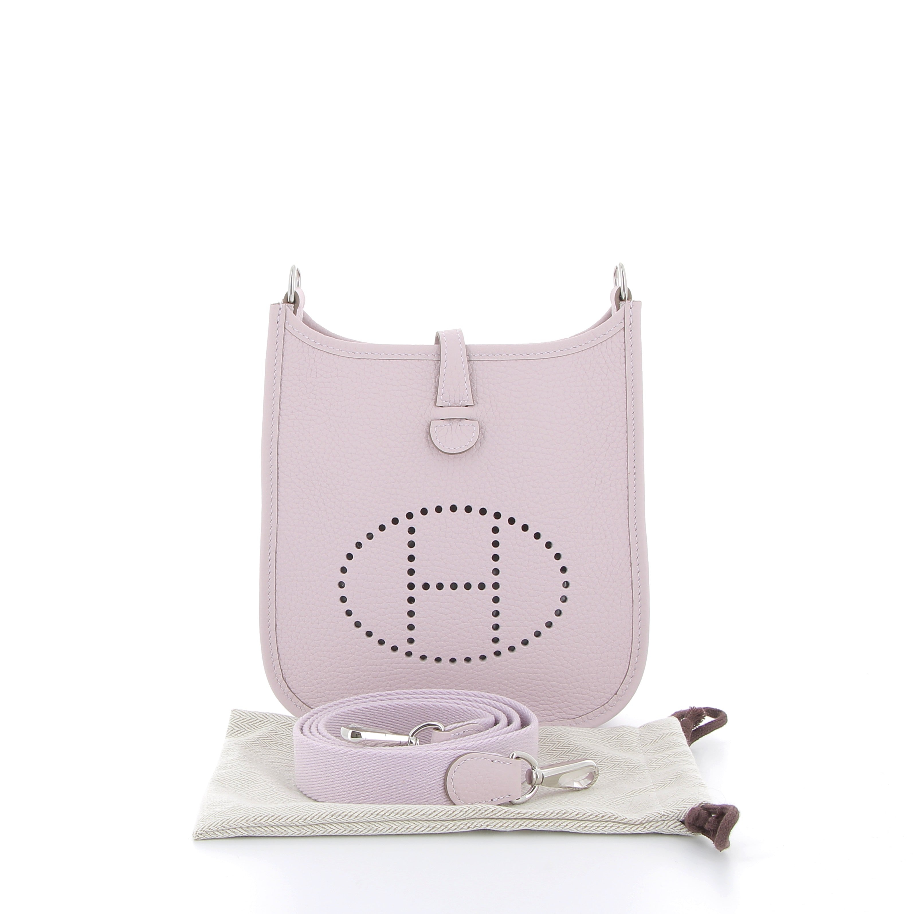 Hermès Mini Evelyne 16cm Mauve Pale in Clemence Leather with Palladium Hardware