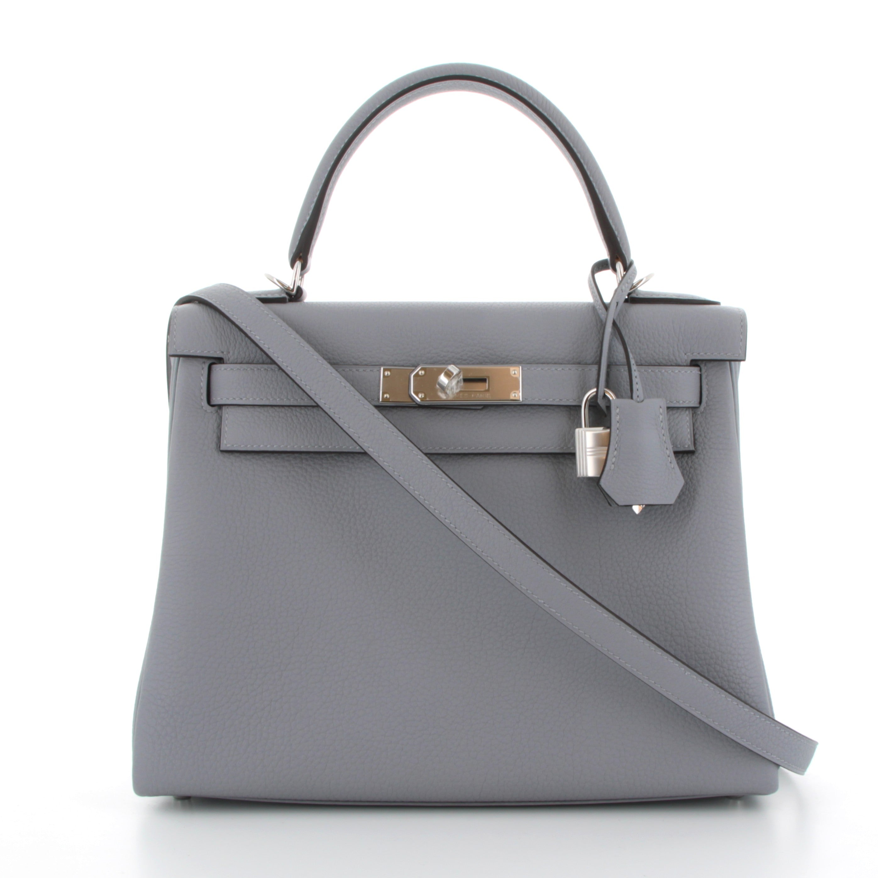 HERMES Kelly 28 Gris Pantin Togo Palladium Hardware
