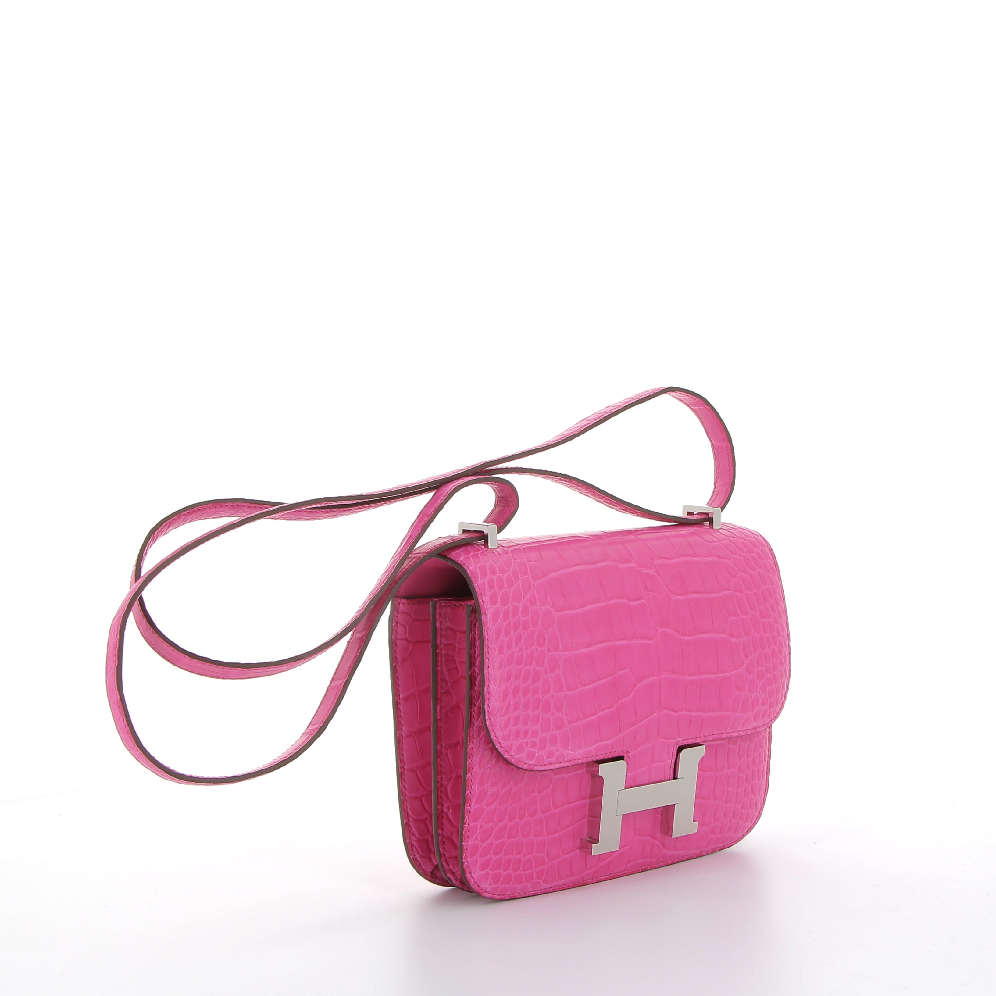 Hermès Constance 18cm Rose Shocking Crocodile with Palladium