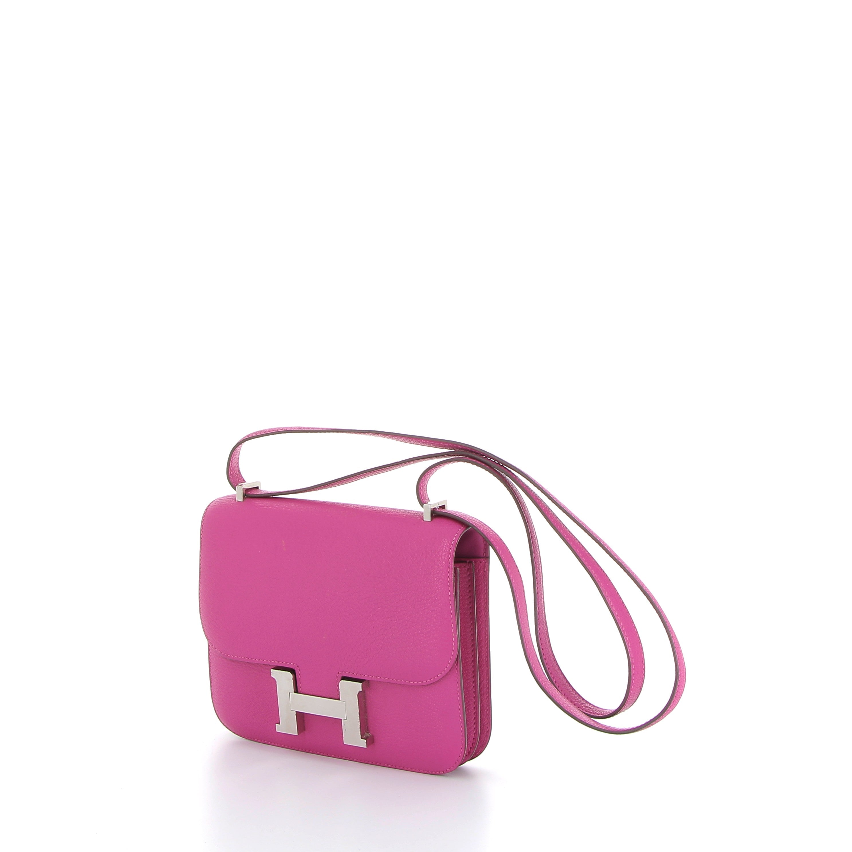 HERMÈS Constance 18 Rose Chèvre Mysore Palladium hardware