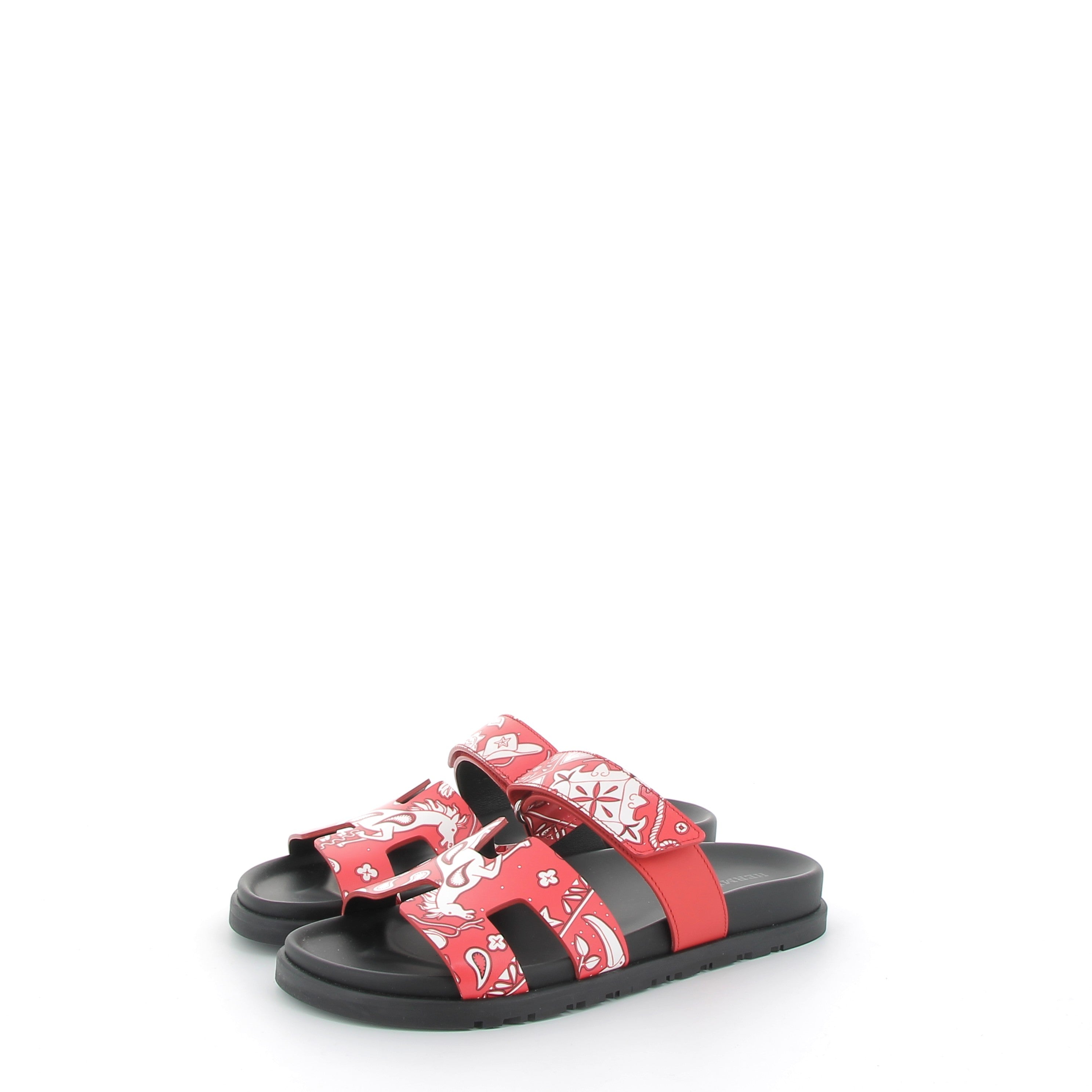 Hermès Chypre Sandals in Red Paisley Print Swift Size EU 37