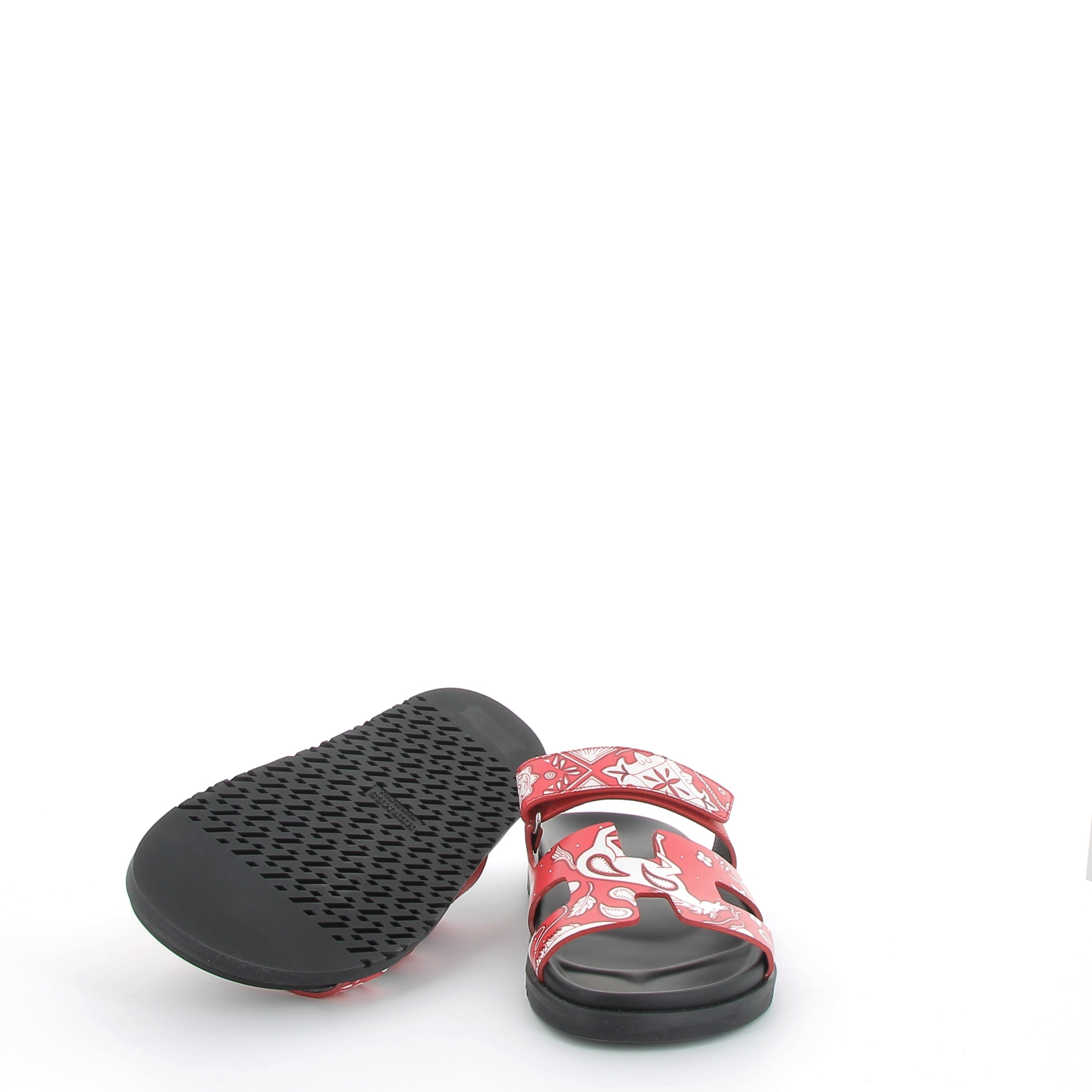 Hermès Chypre Sandals in Red Paisley Print Swift Size EU 37