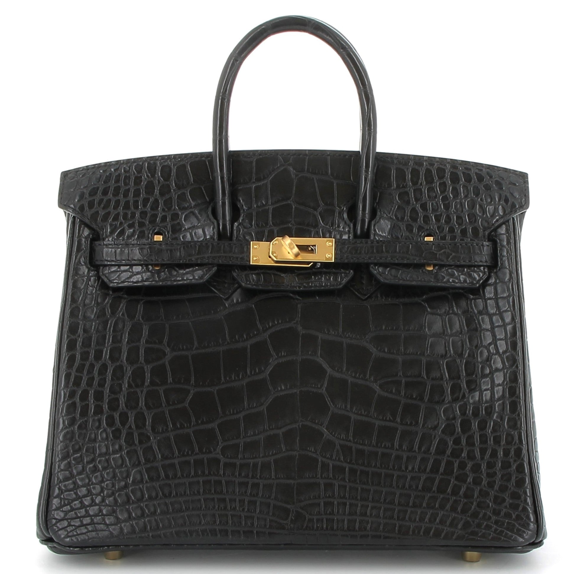 HERMÈS Birkin 25 Crocodile Matte Noir Yellow Gold Hardware