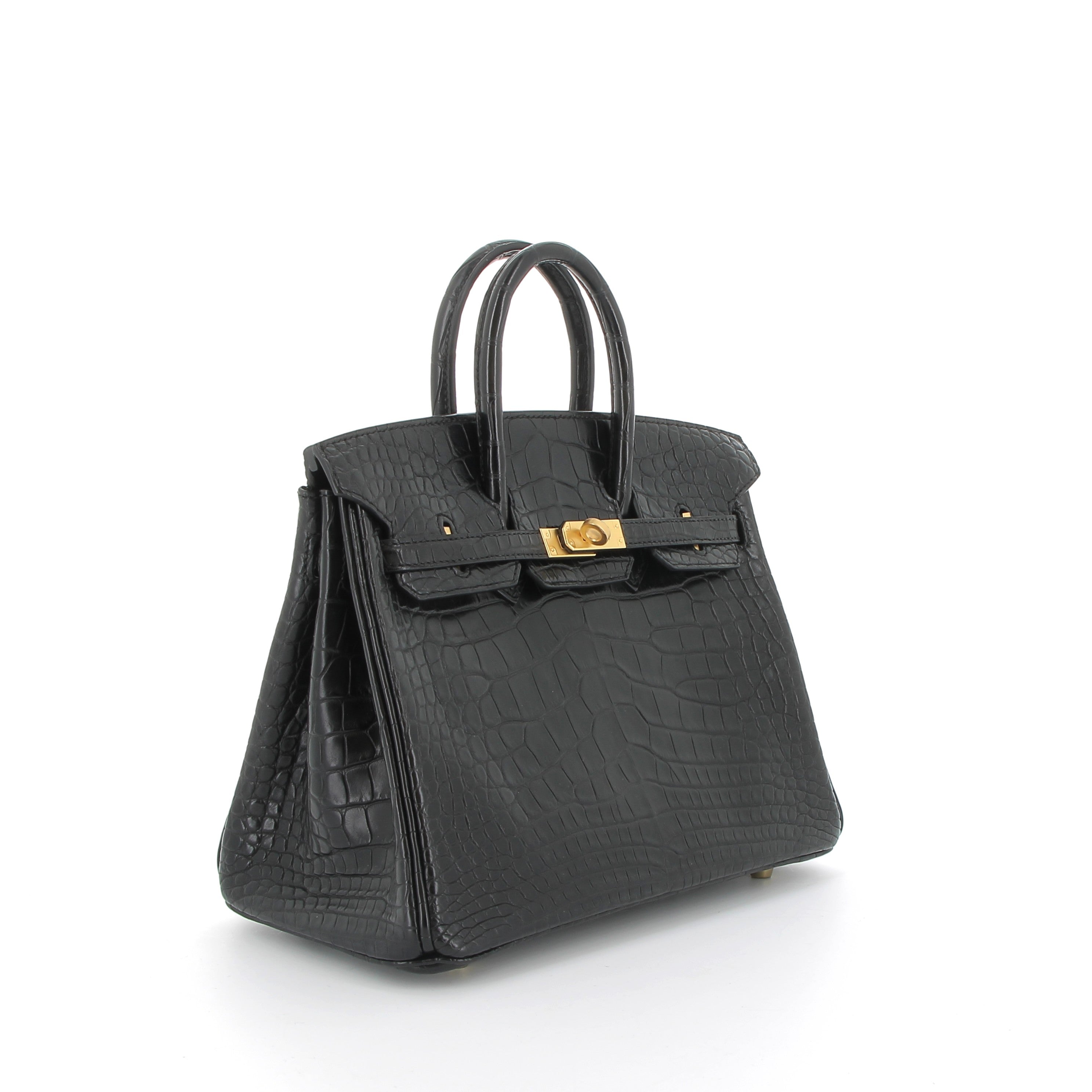 HERMÈS Birkin 25 Crocodile Matte Noir Yellow Gold Hardware