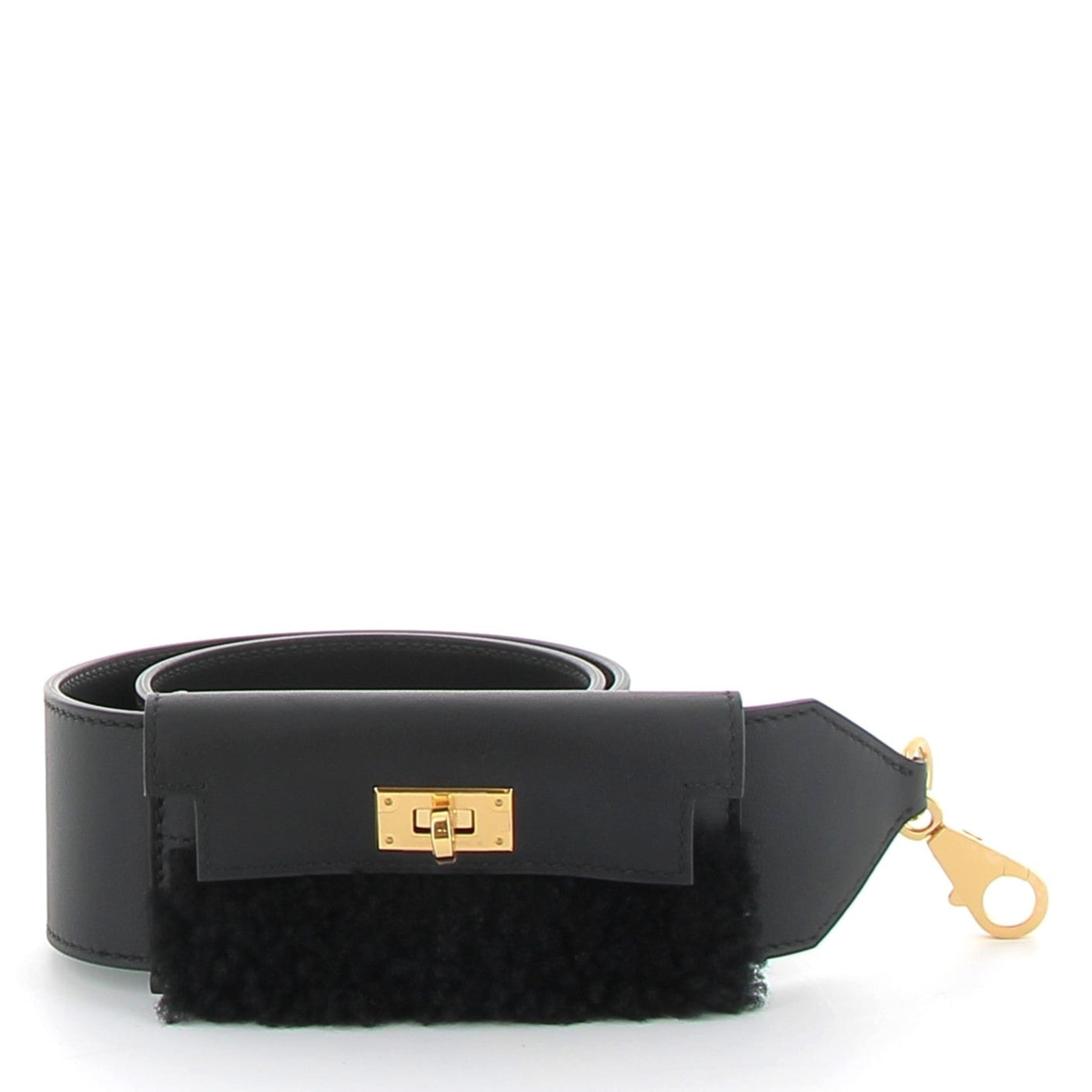 HERMÈS Sangle Teddy leather Black gold hardware (GHW)
