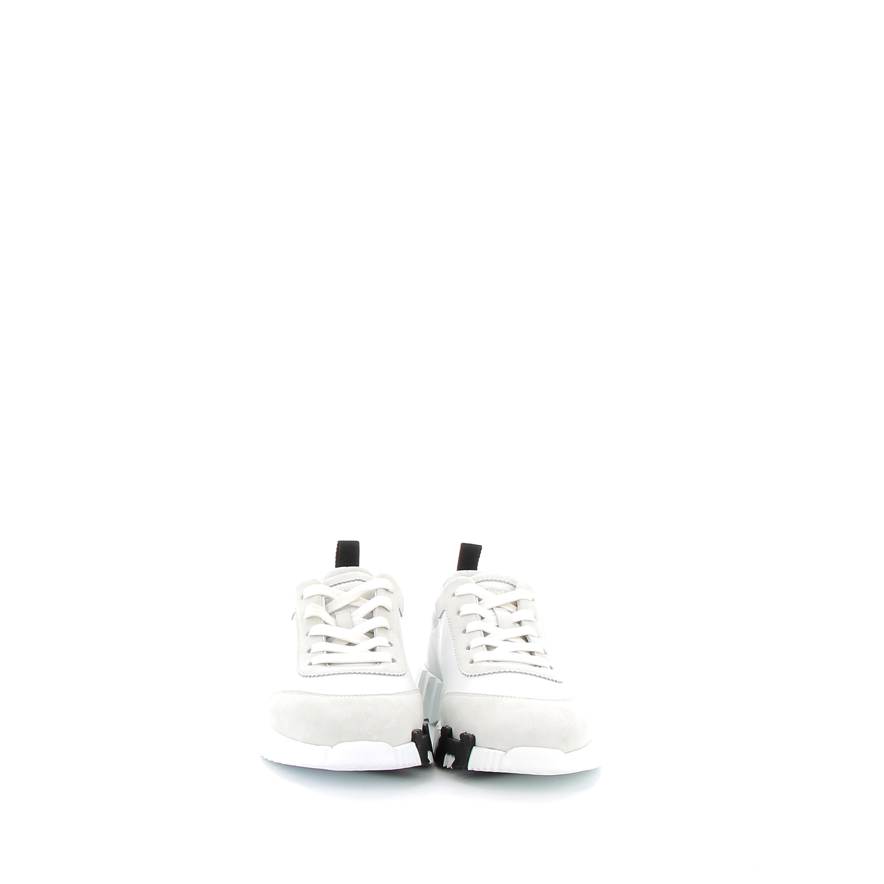 HERMÈS Bouncing Sneakers Veau and Chèvre Velours White and Black