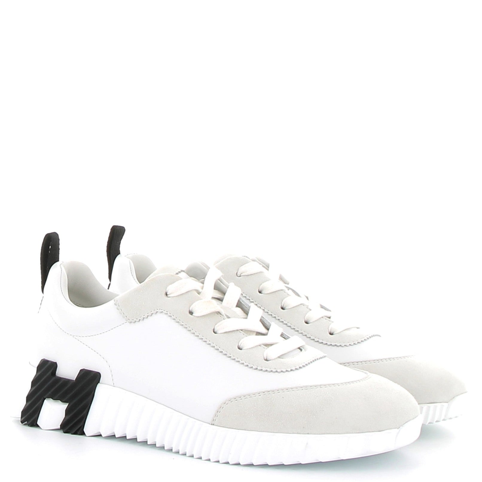 HERMÈS Bouncing Sneakers Veau and Chèvre Velours White and Black