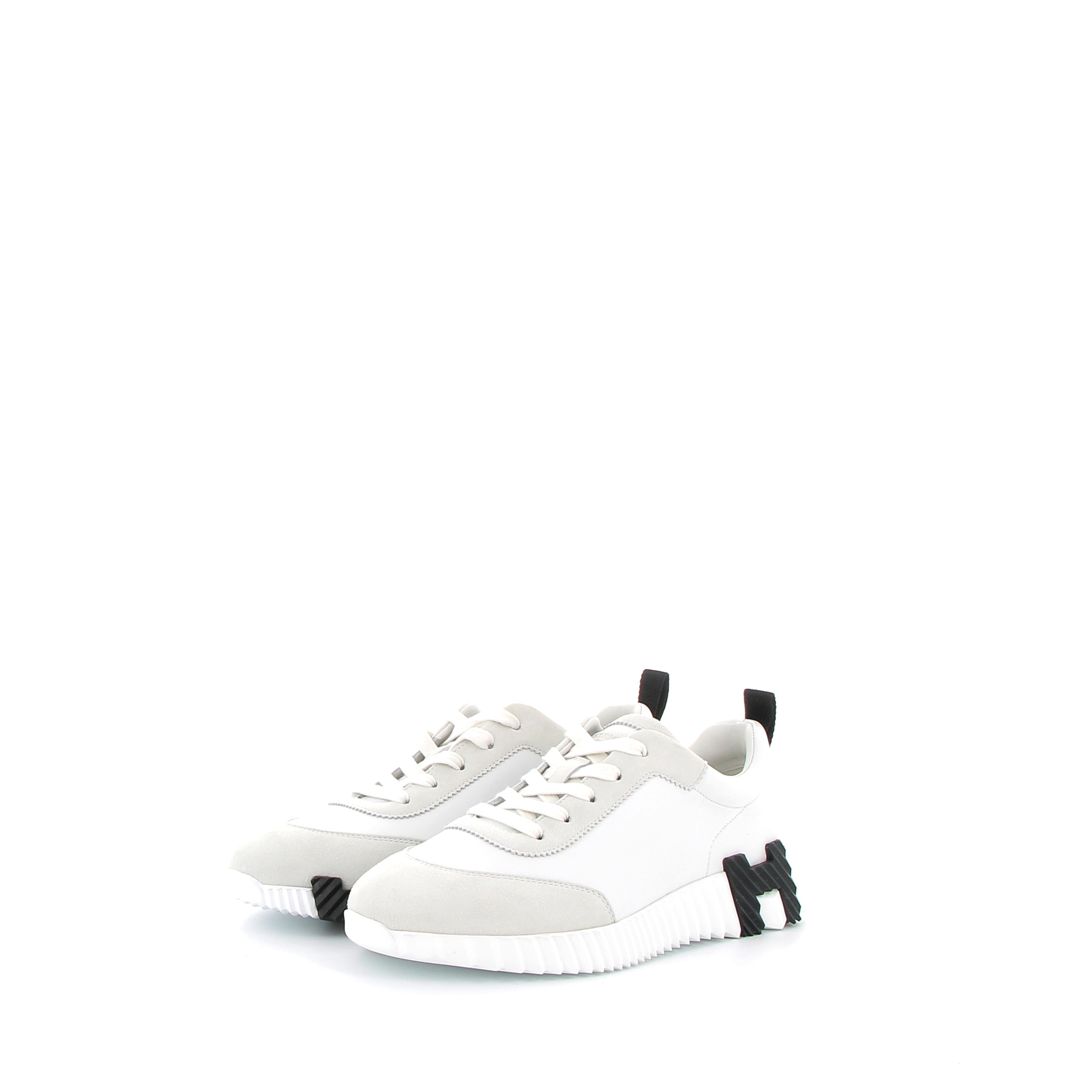HERMÈS Bouncing Sneakers Veau and Chèvre Velours White and Black