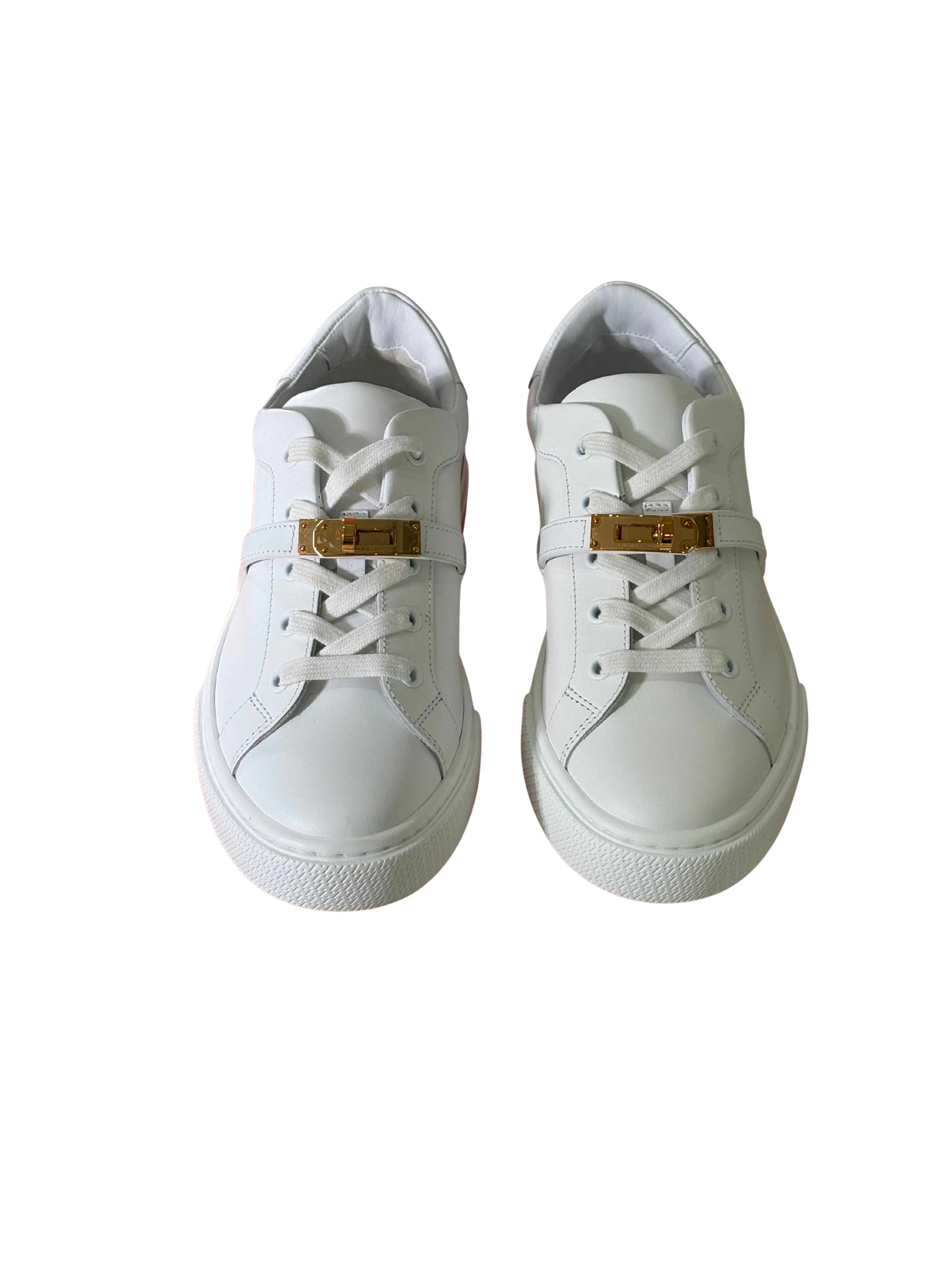 HERMES Day Sneakers in White Leather Rose Gold hardware