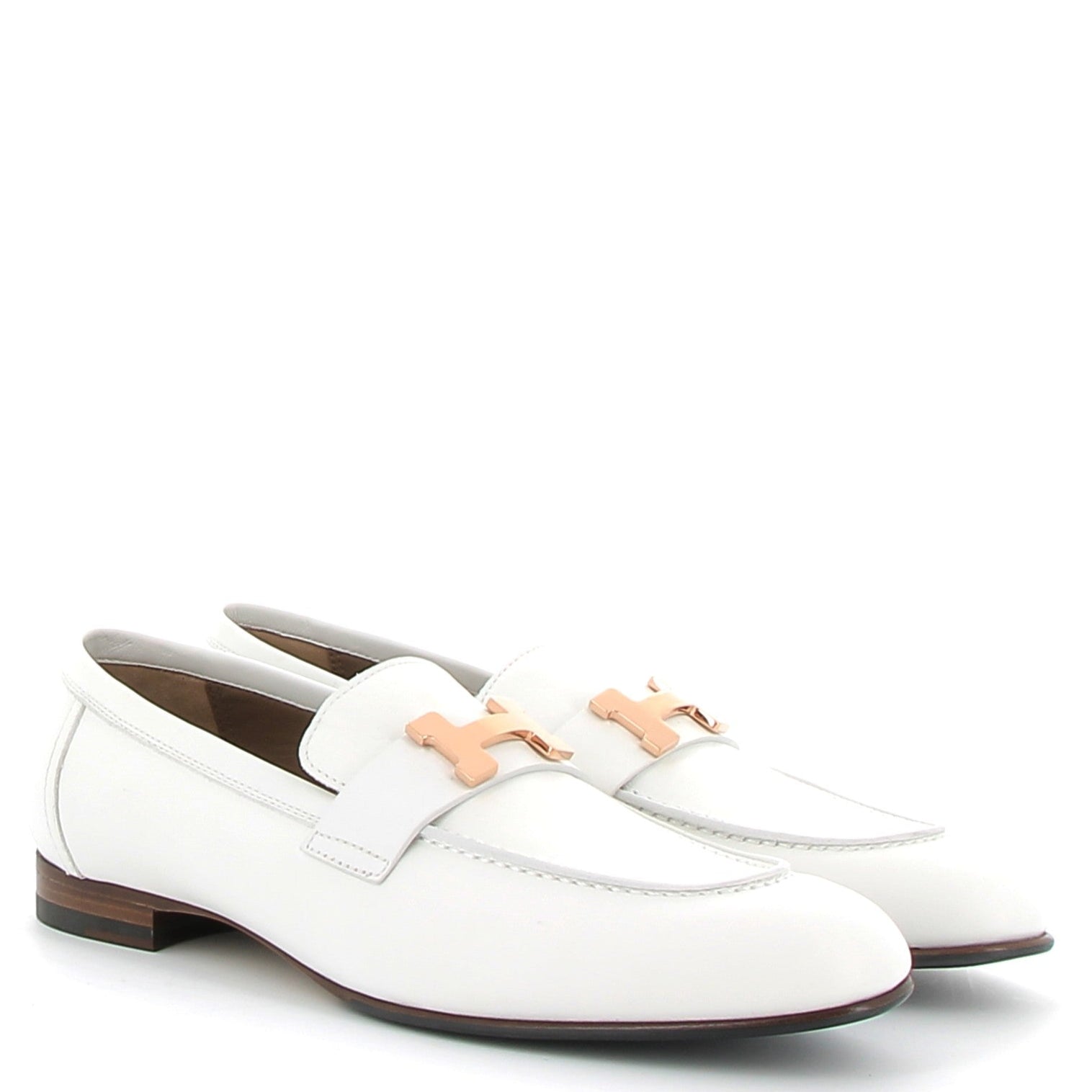 HERMÈS Moccasins White Leather Pink Buckle