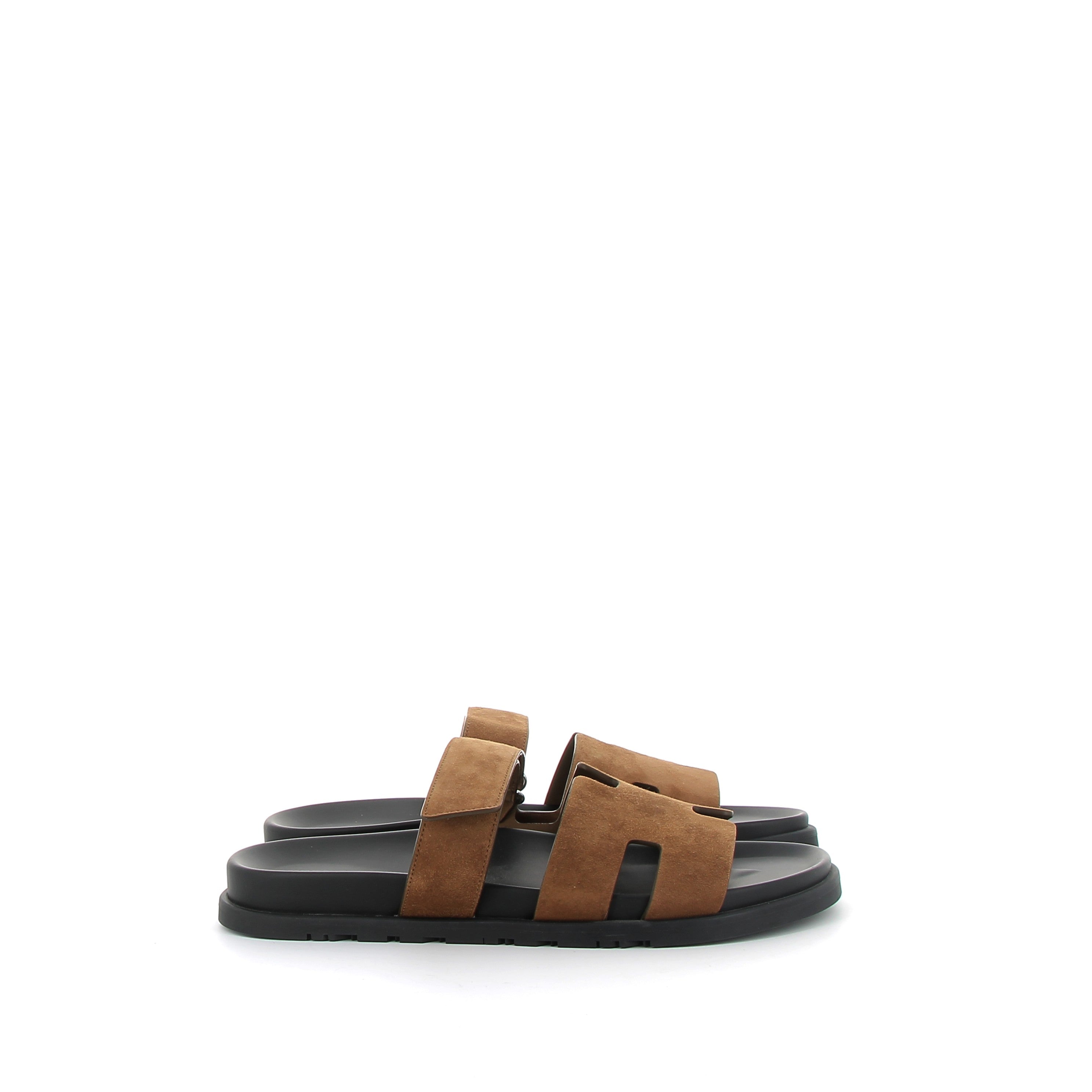 HERMÈS Chypre Sandals Velour Nata Gold hardware