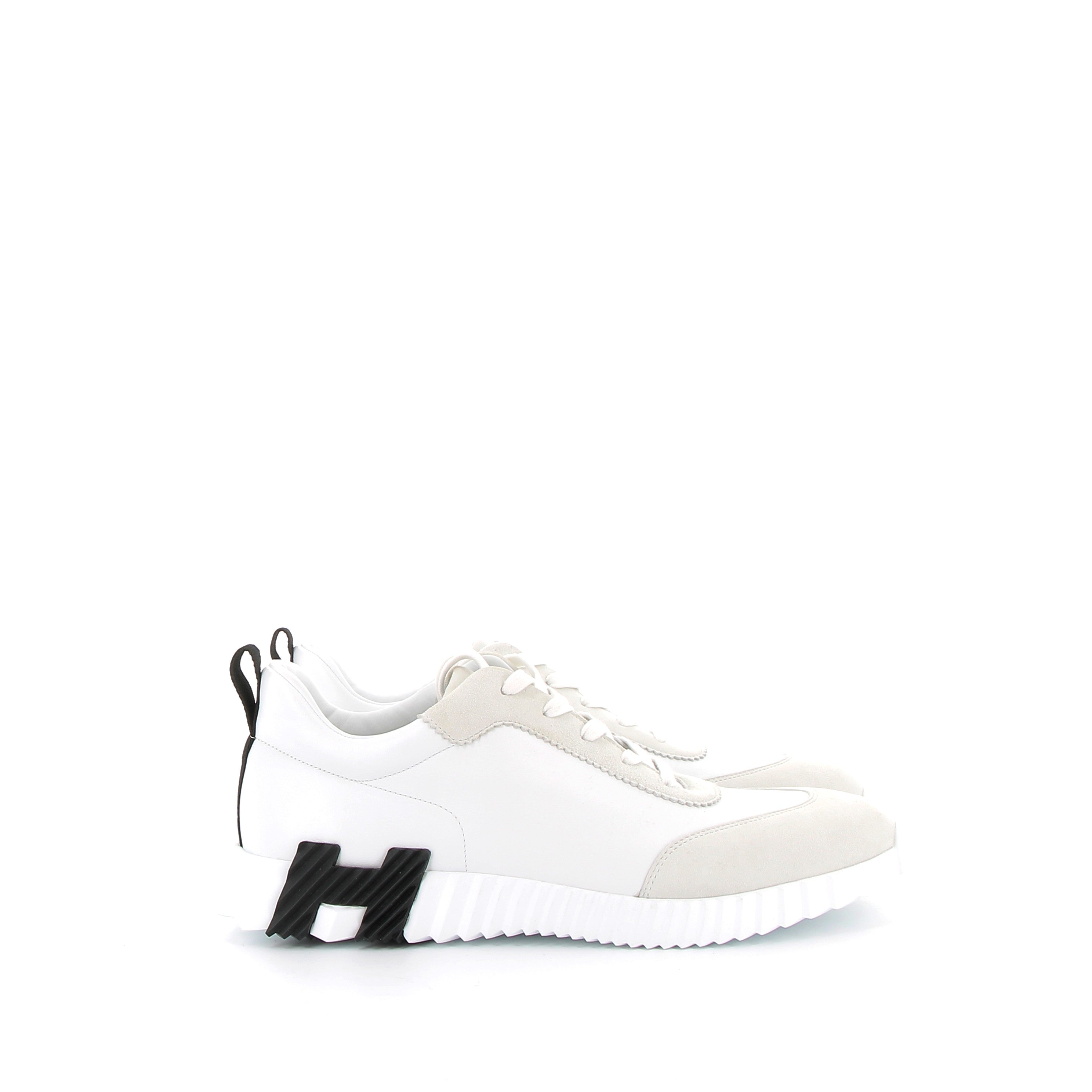 HERMÈS Bouncing Sneakers Veau and Chèvre Velours White and Black
