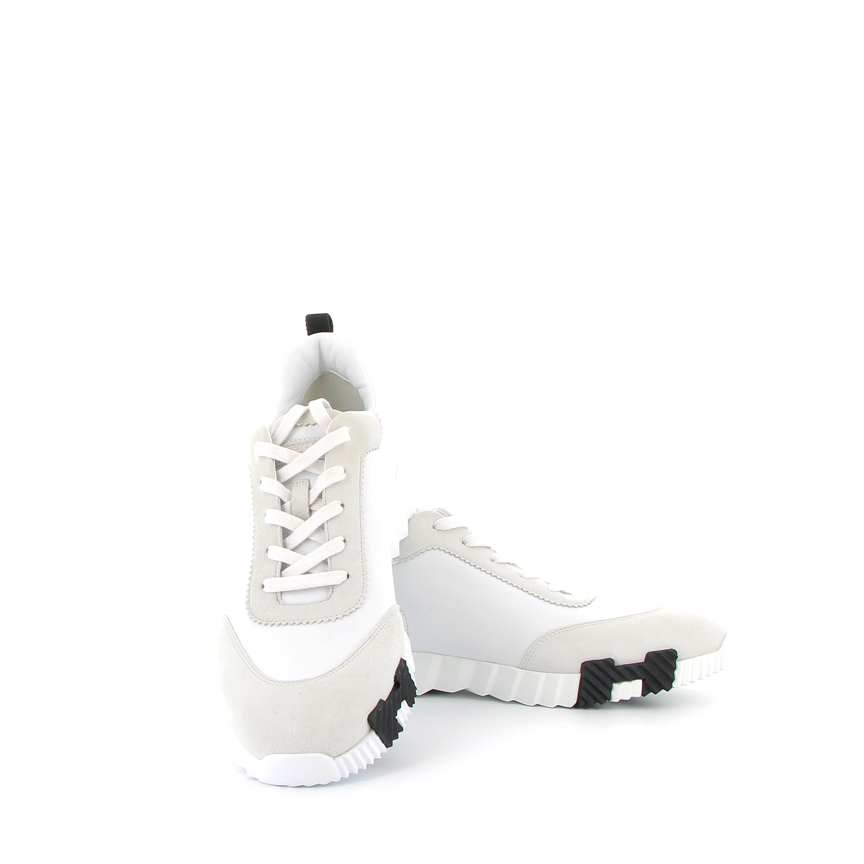 HERMÈS Bouncing Sneakers Veau and Chèvre Velours White and Black