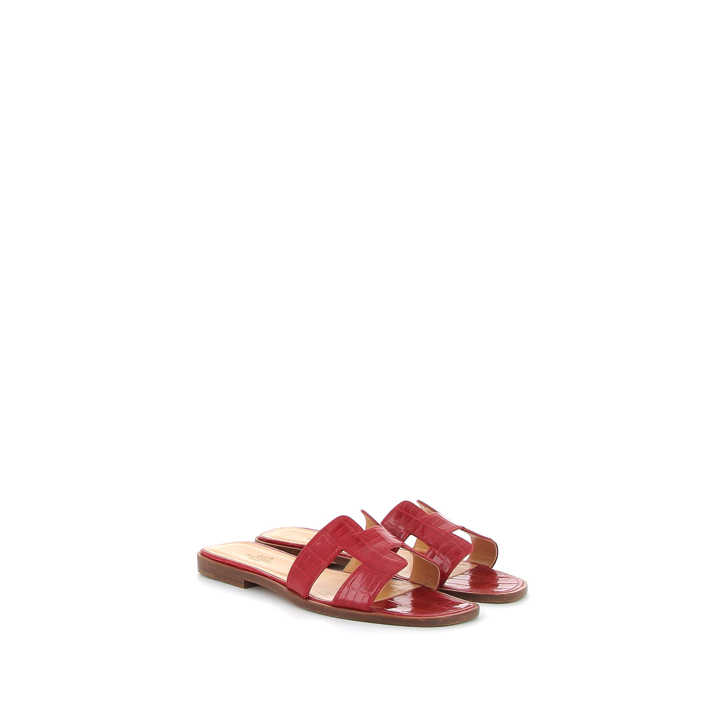 Hermés Oran Sandals in Red Crocodile, Size EU 36