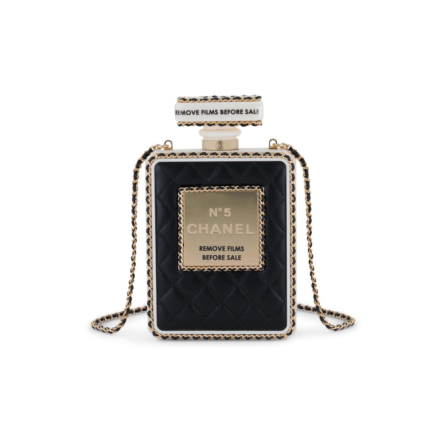Chanel Noir & Blanc Quilted Perspex Perfume Bottle Minaudière with Champagne Hardware