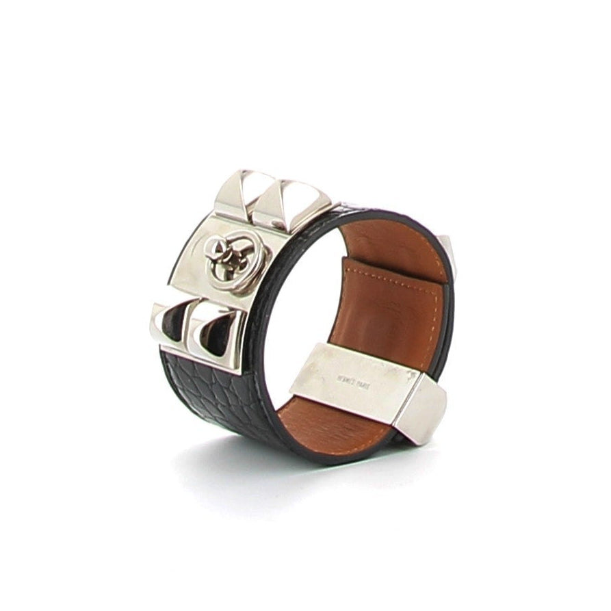 HERMÈS Collier de Chien Bracelet Black Crocodile Palladium hardware