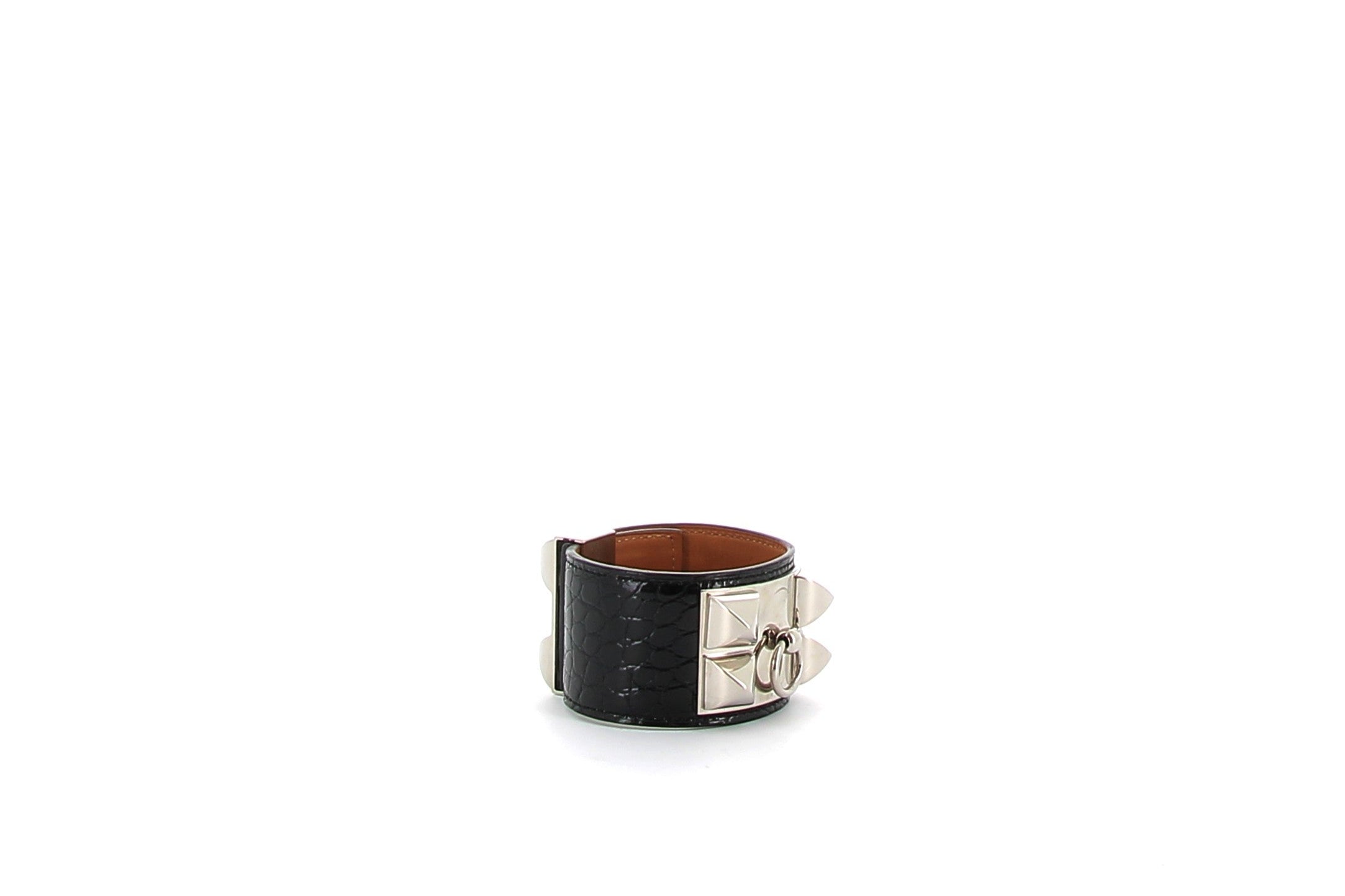HERMÈS Collier de Chien Bracelet Black Crocodile Palladium hardware