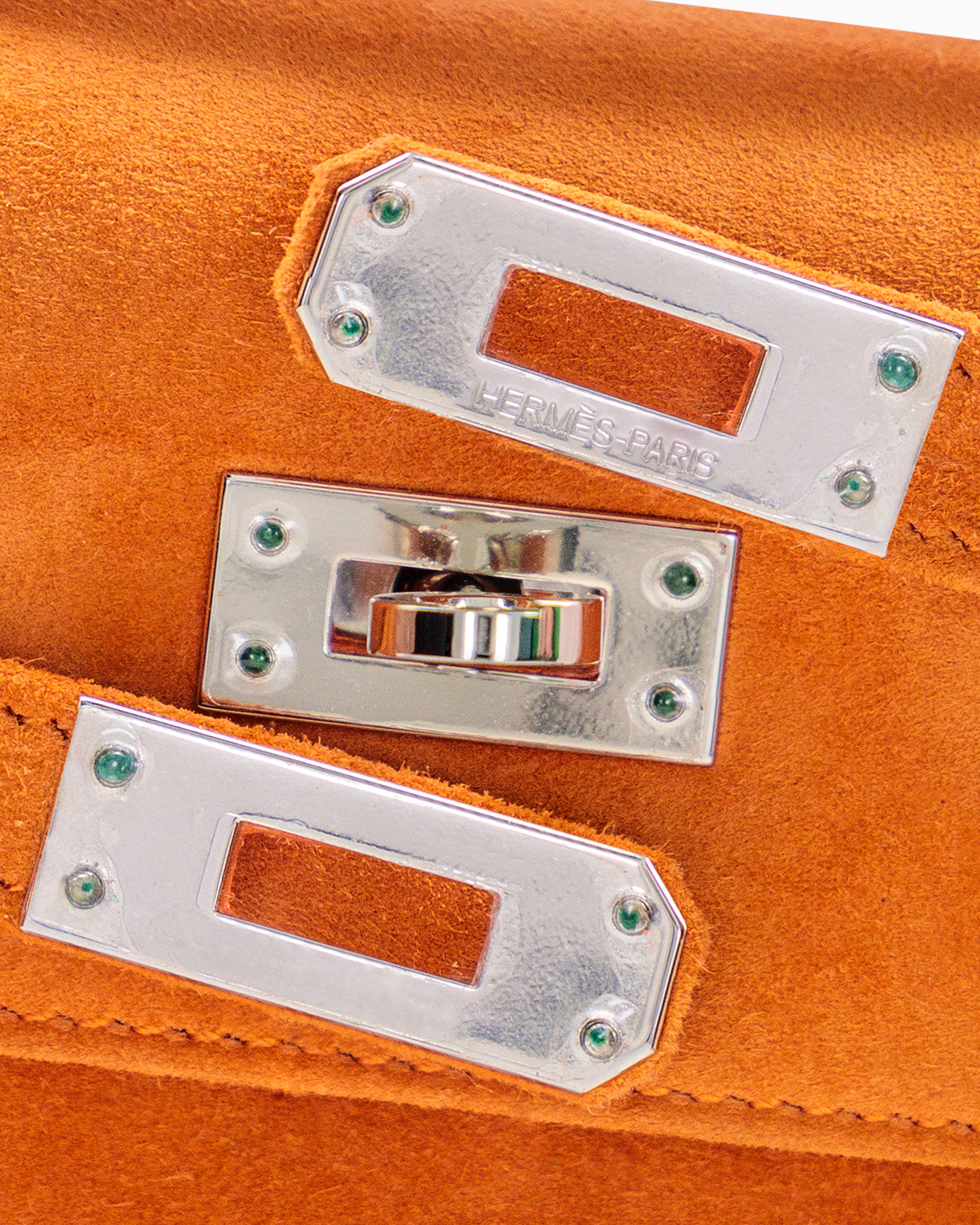 Pre-owned Kelly Pochette Doblis Orange Vintage Bag Palladium Hardware
