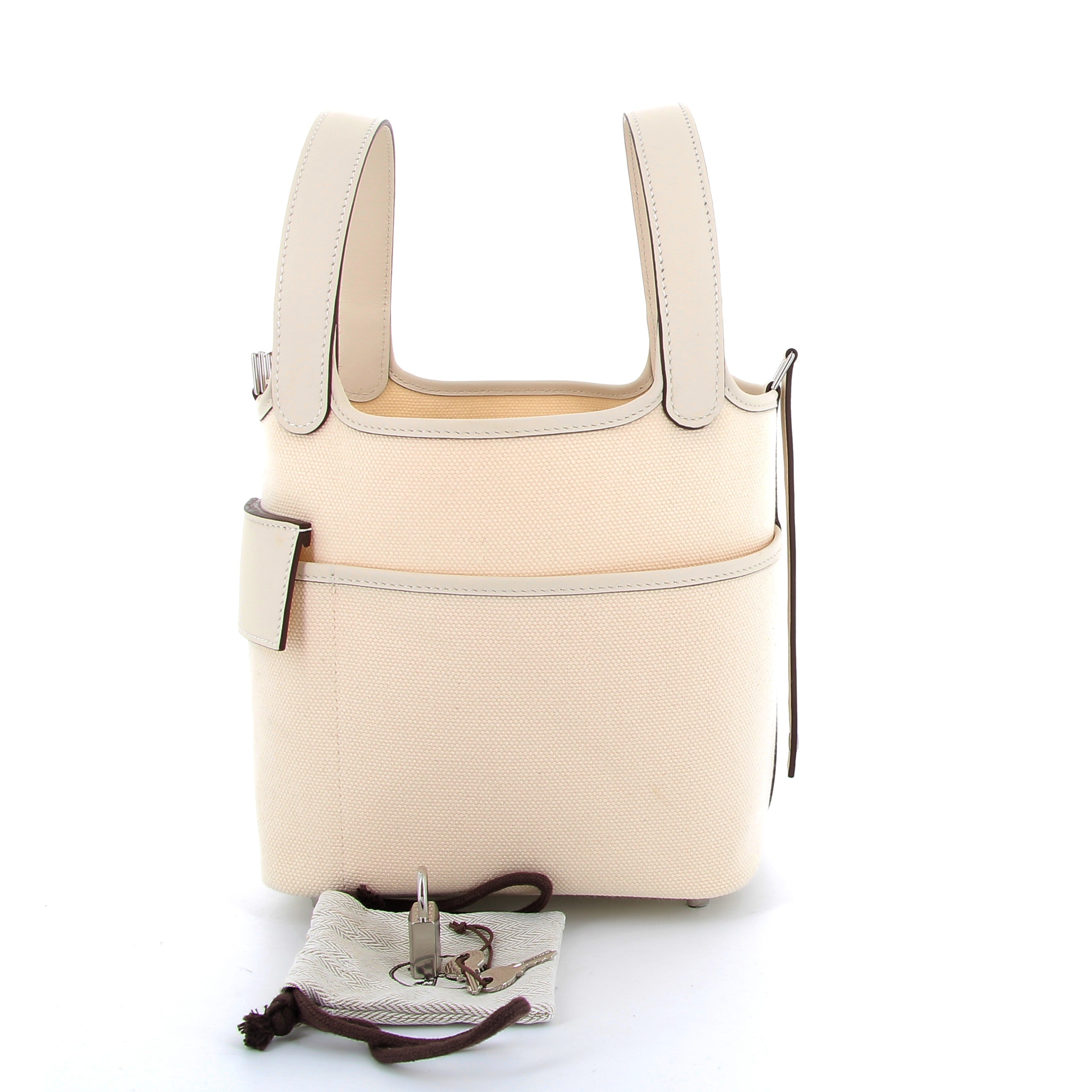 HERMÈS Picotin 18 Cargo Ecru/Nata Swift Leather/Canvas Palladium Hardware