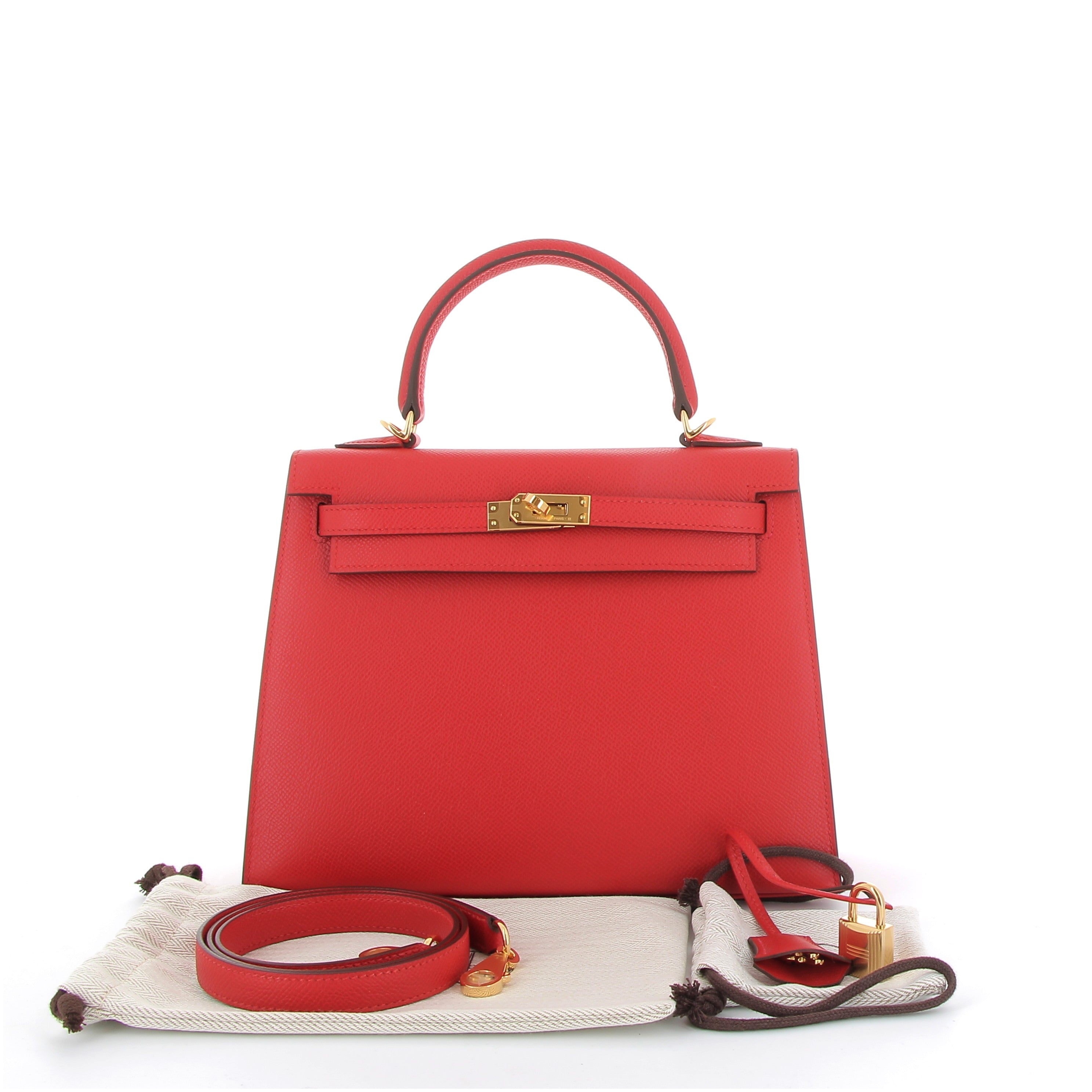 Hermes Kelly 25cm Rouge Radieux Epsom with Gold Hardware