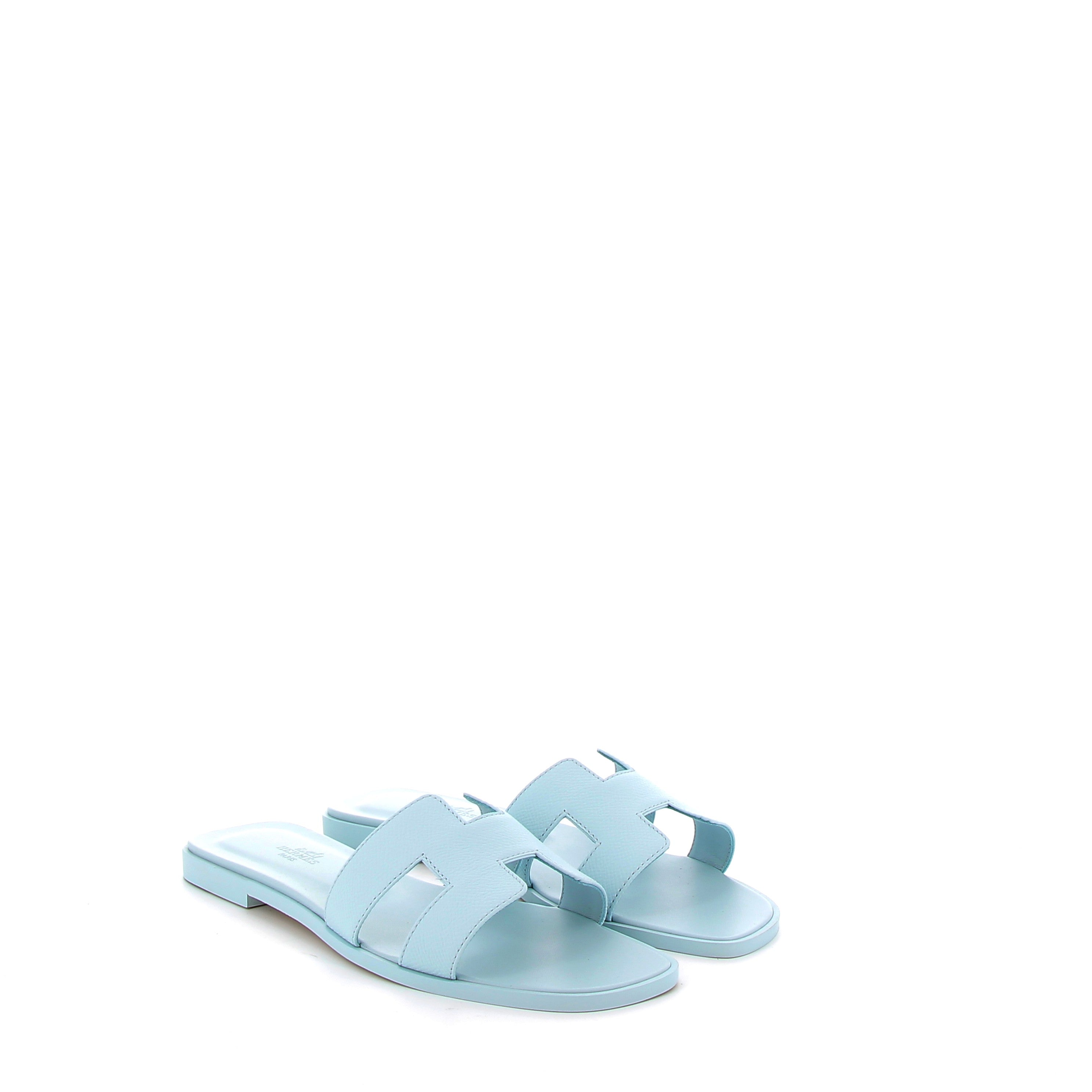 Hermès Oran Sandals in Bleu Ciel Epsom Size EU 38.5