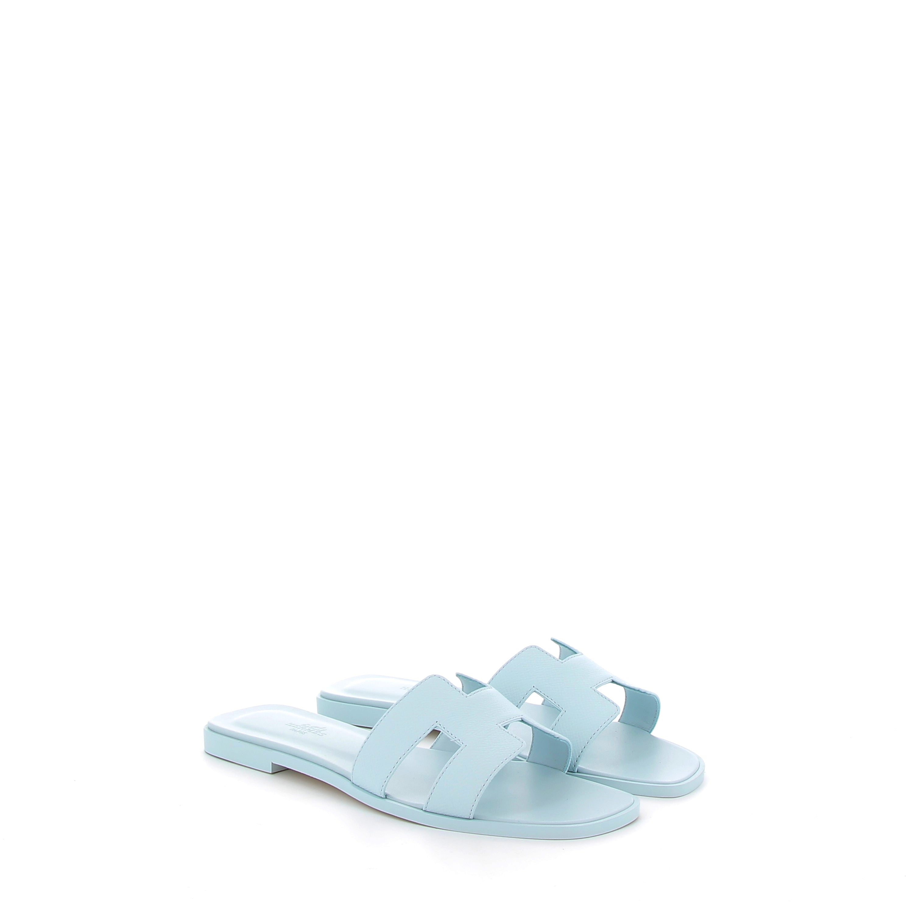 Hermès Oran Sandals in Bleu Ciel Epsom Size EU 38.5