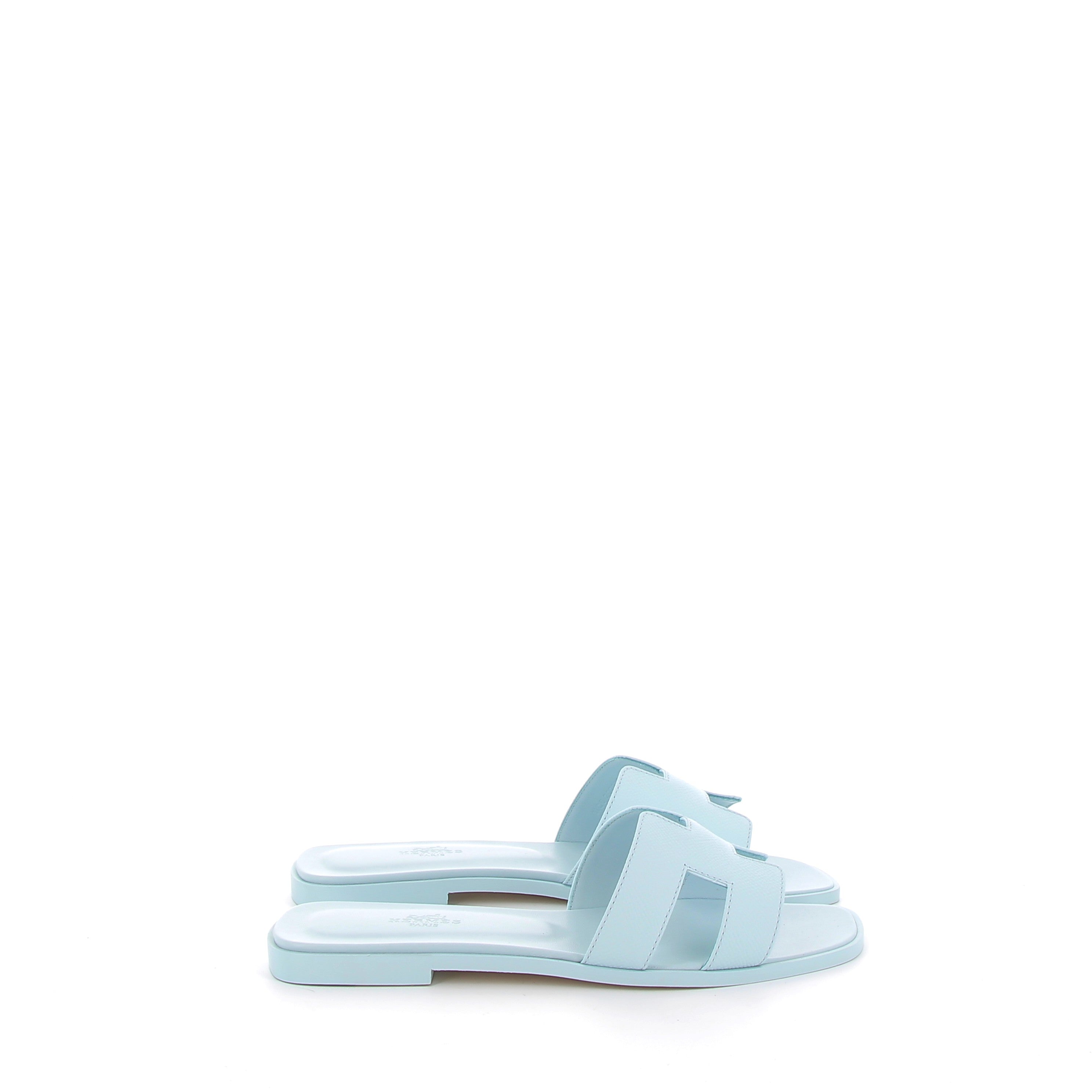 Hermès Oran Sandals in Bleu Ciel Epsom Size EU 38.5