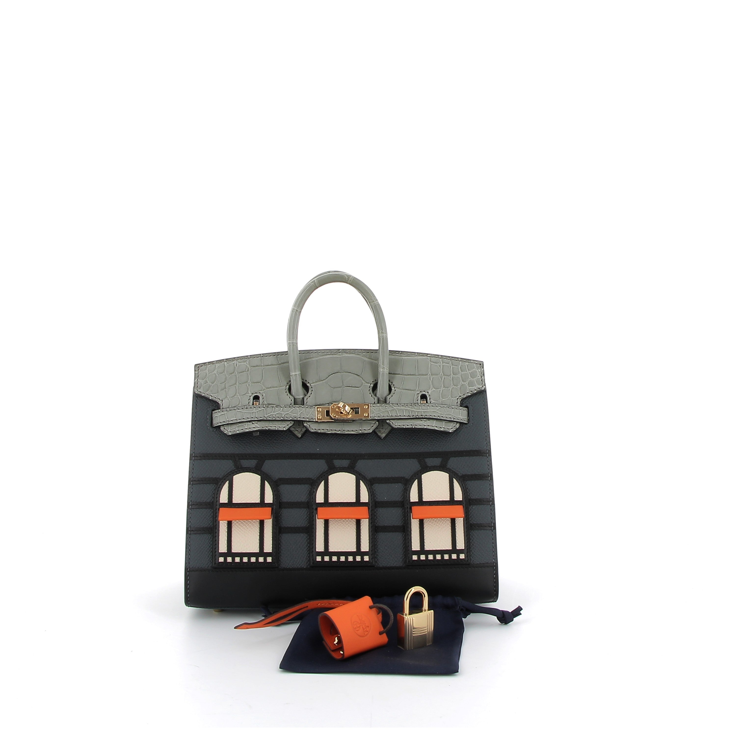 HERMES Birkin 20 Faubourg Rainy Days Epsom/Alligator Matte Metallic Finish Permabrass Hardware