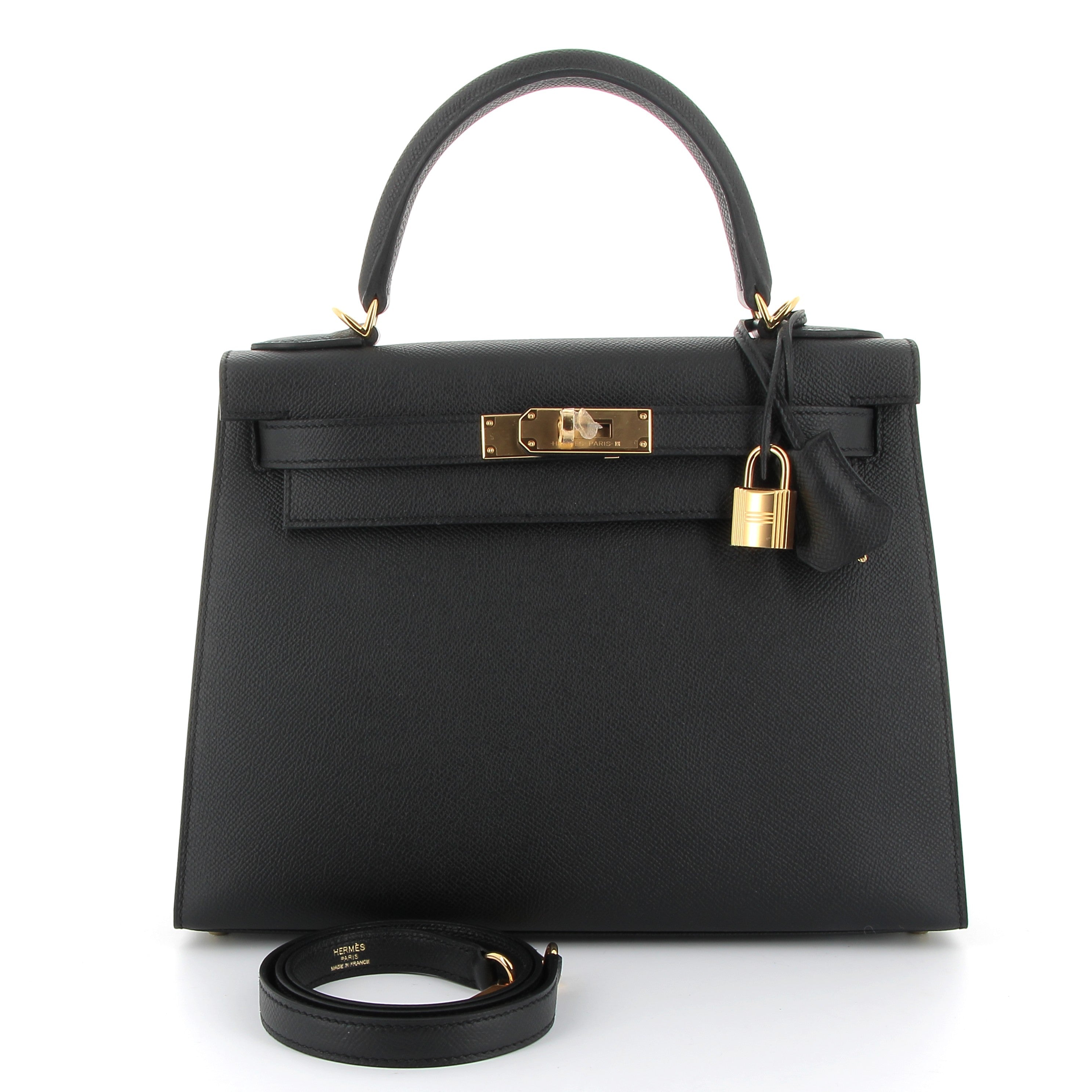 HERMES Kelly 28 Noir Epsom Gold hardware