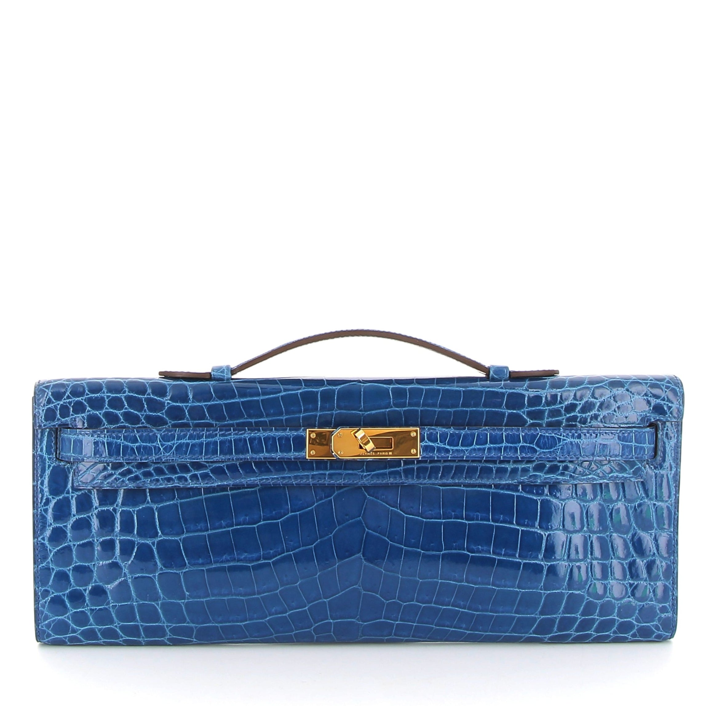 HERMES Kelly Cut Crocodile Niloticus Lisse Mykonos Yellow Gold hardware