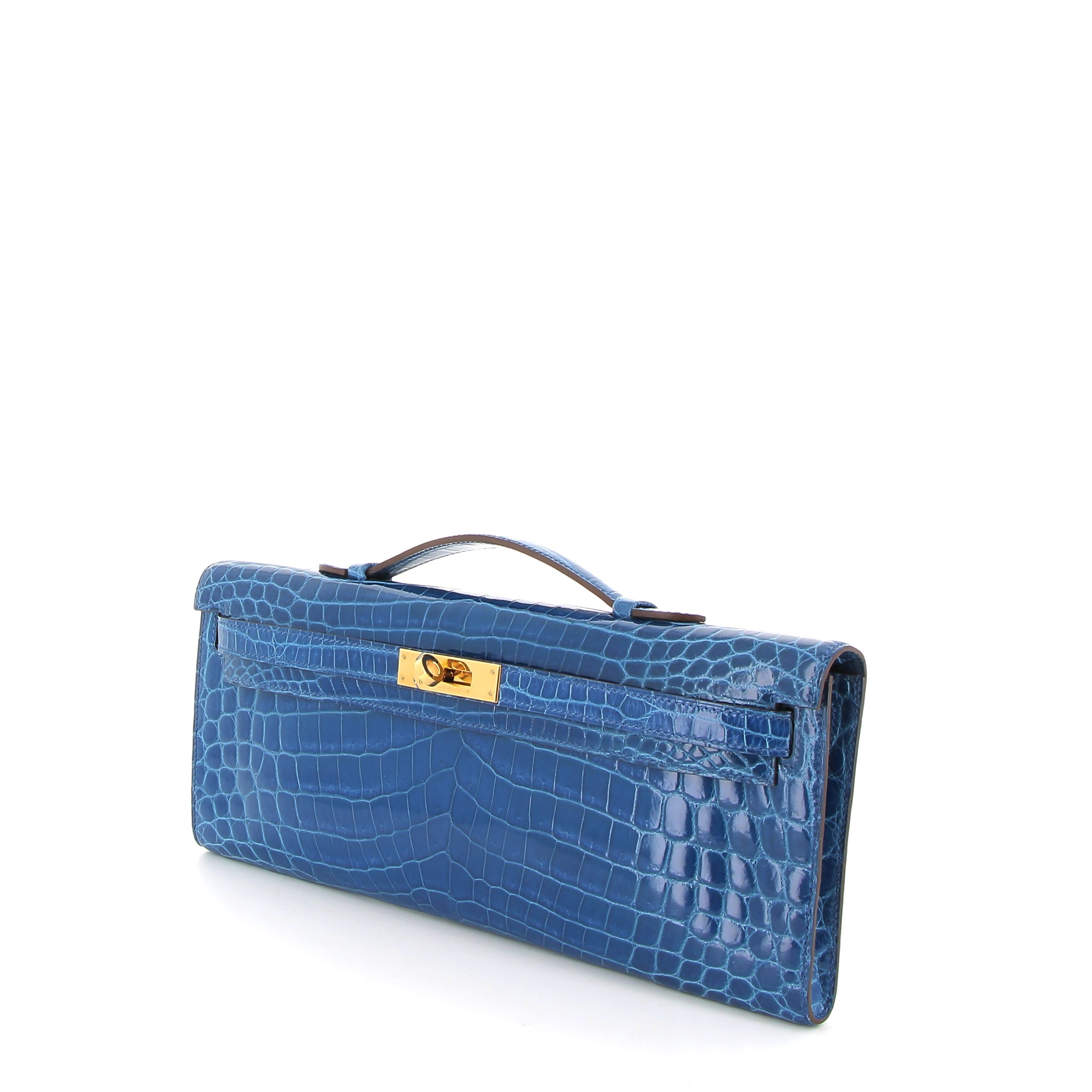HERMES Kelly Cut Crocodile Niloticus Lisse Mykonos Yellow Gold hardware