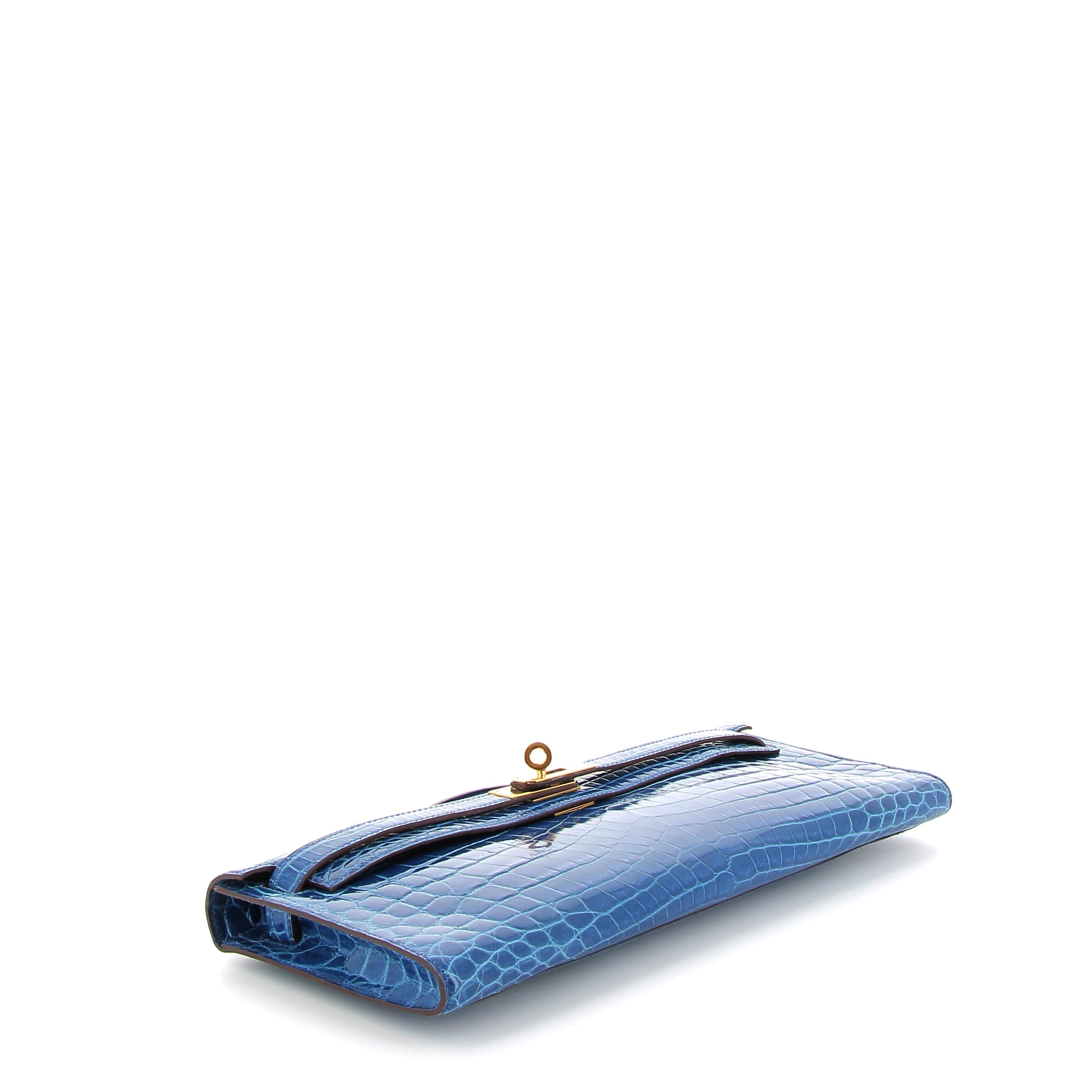 HERMES Kelly Cut Crocodile Niloticus Lisse Mykonos Yellow Gold hardware